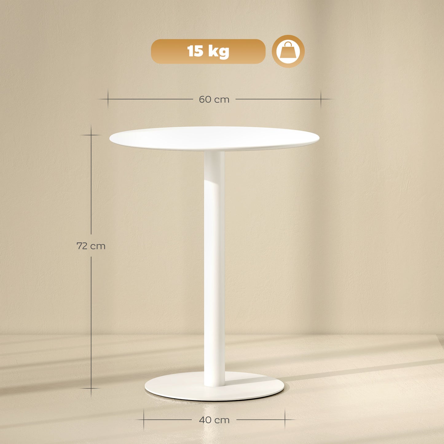 HOMCOM Round Dining Table With Steel Base 60 cm Diameter 72 cm Height White For Kitchen Dining Room