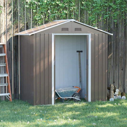 Outsunny 6.5ft x 3.5ft Metal Garden Storage Shed for Outdoor Tool Storage with Double Sliding Doors, 4 Vents, Grey