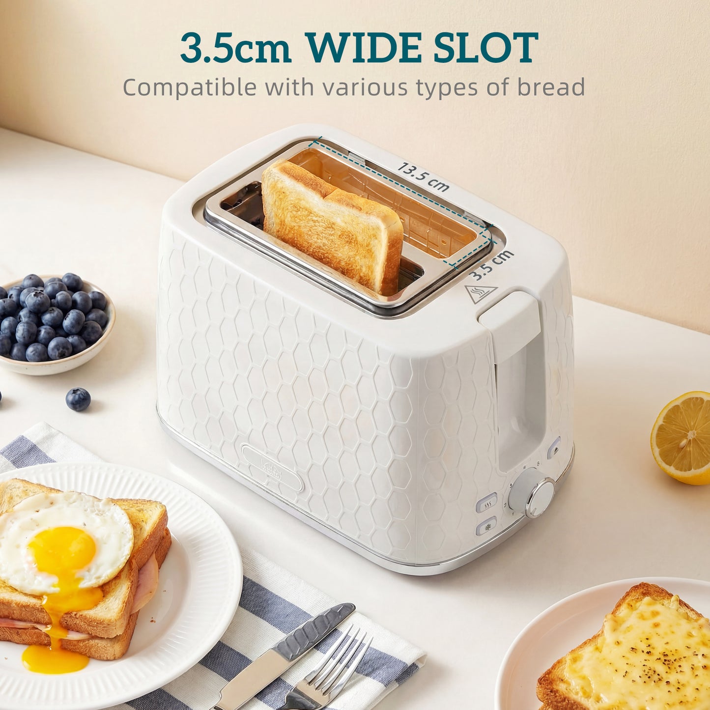 HOMCOM Kettle and Toaster Set 1.7L 3000W Rapid Kettle with Limescale Filter 2 Slice Toaster with 7 Browning Levels Cream