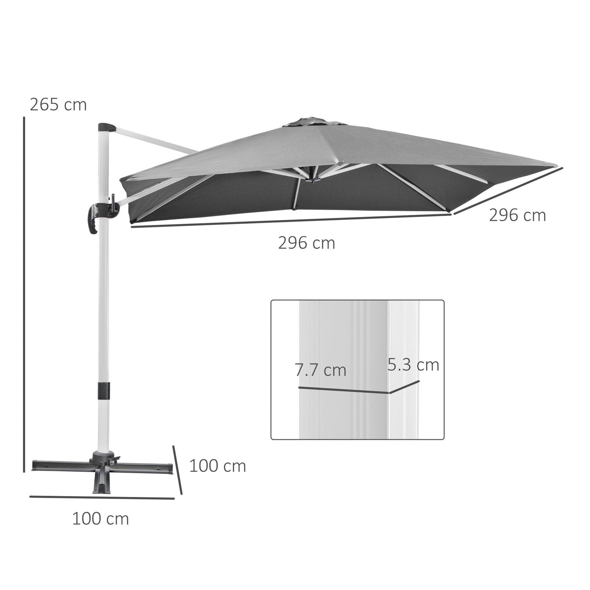 Outsunny 3x3m Grey Cantilever Parasol with Cross Base - ALL4U RETAILER LTD