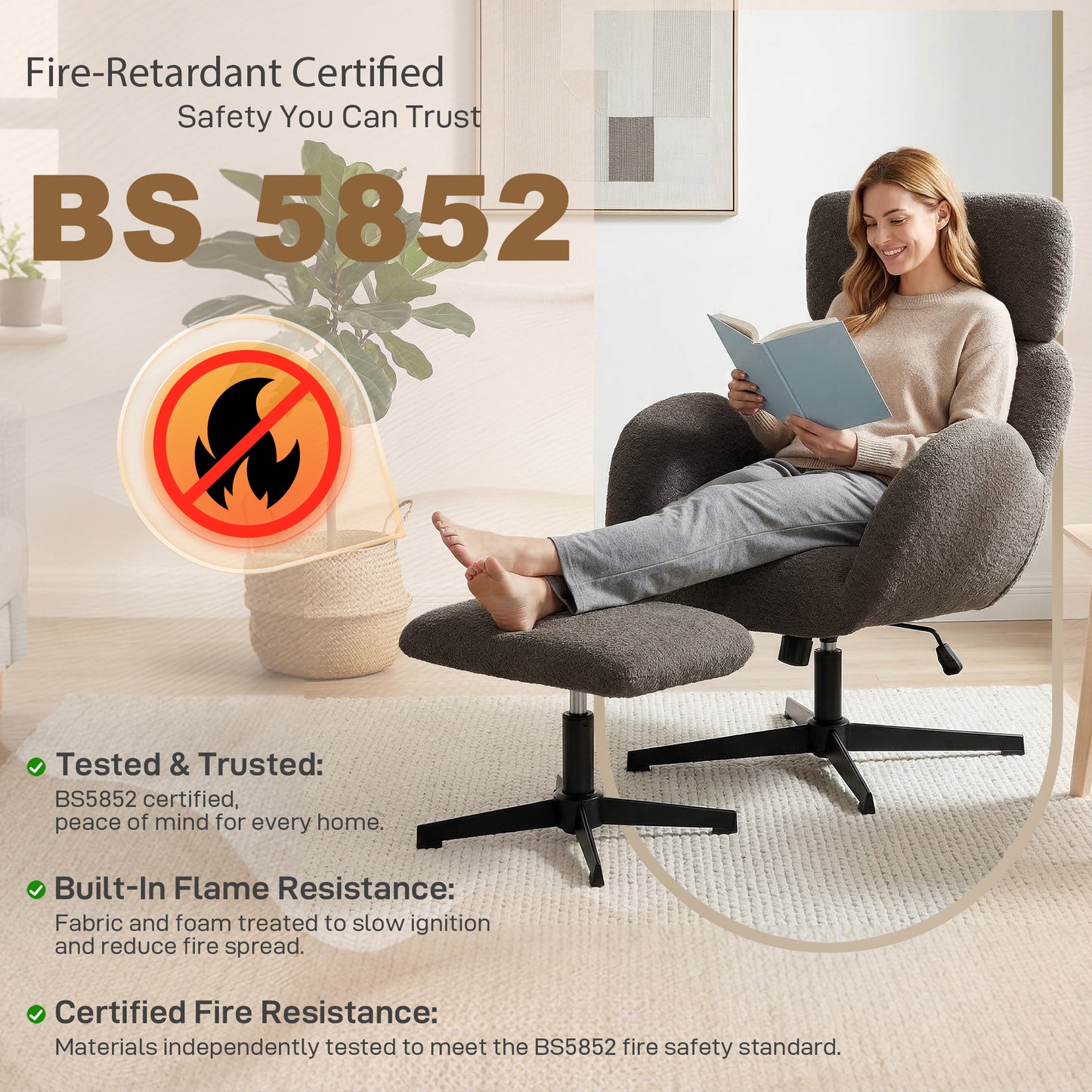 HOMCOM Swivel Armchair And Footstool Set With Adjustable Headrest Height Adjustable Rocking Function In Grey