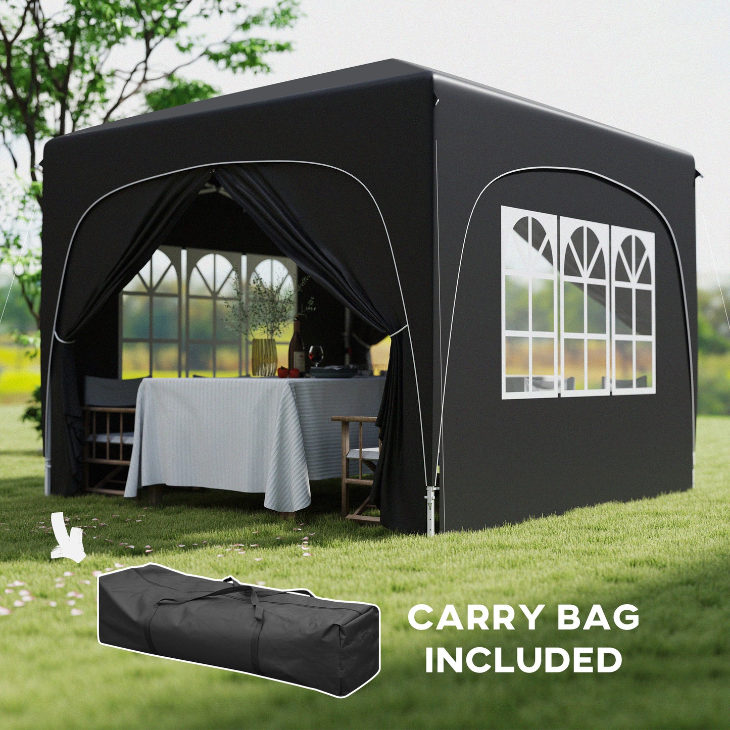 Outsunny 3 x 3m Pop Up Gazebo Shelter With Accessories Black UPF50 Plus UV Protection And Adjustable Height