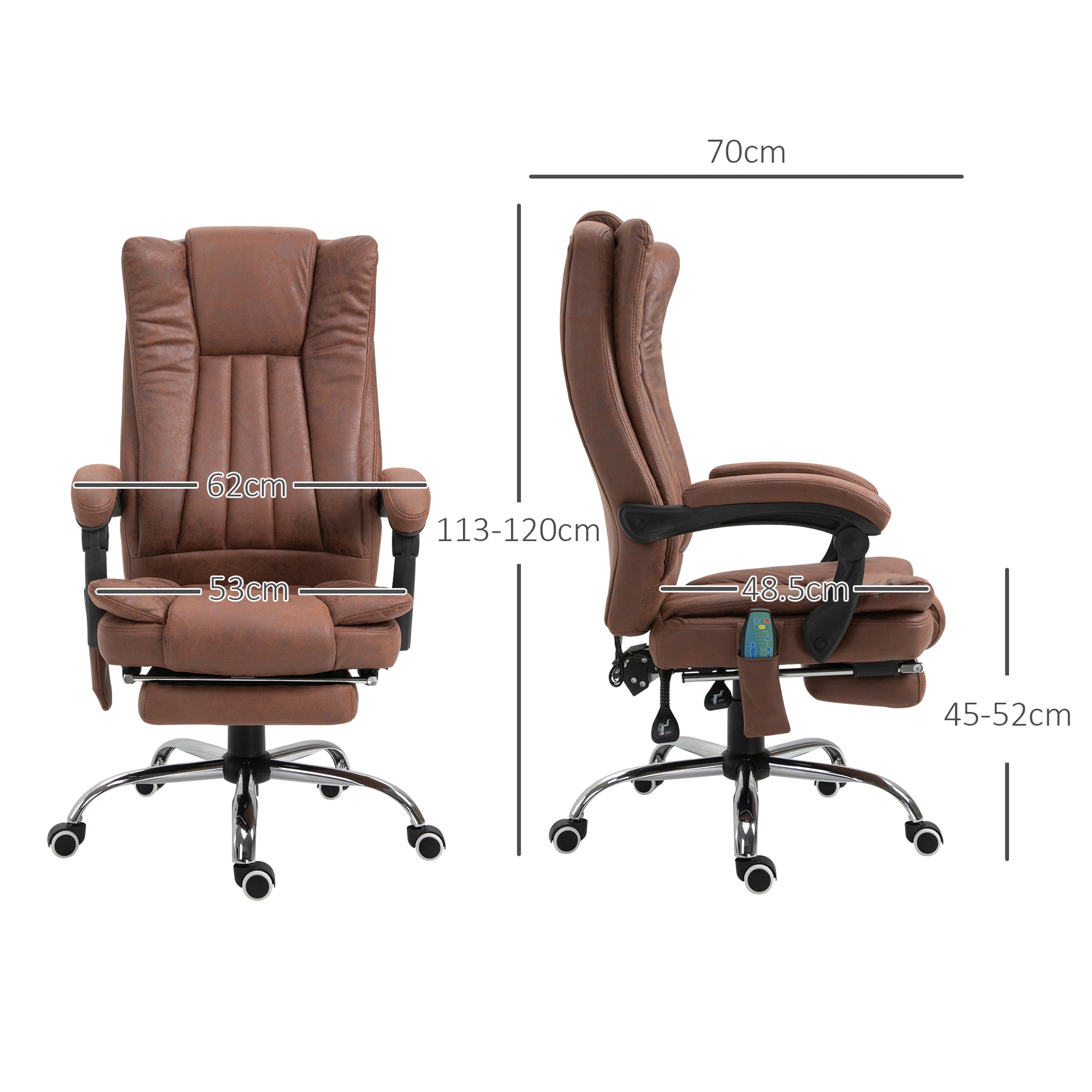 Vinsetto Heated Reclining Massage Office Chair with Footrest, Brown Microfibre High Back Design - ALL4U RETAILER LTD