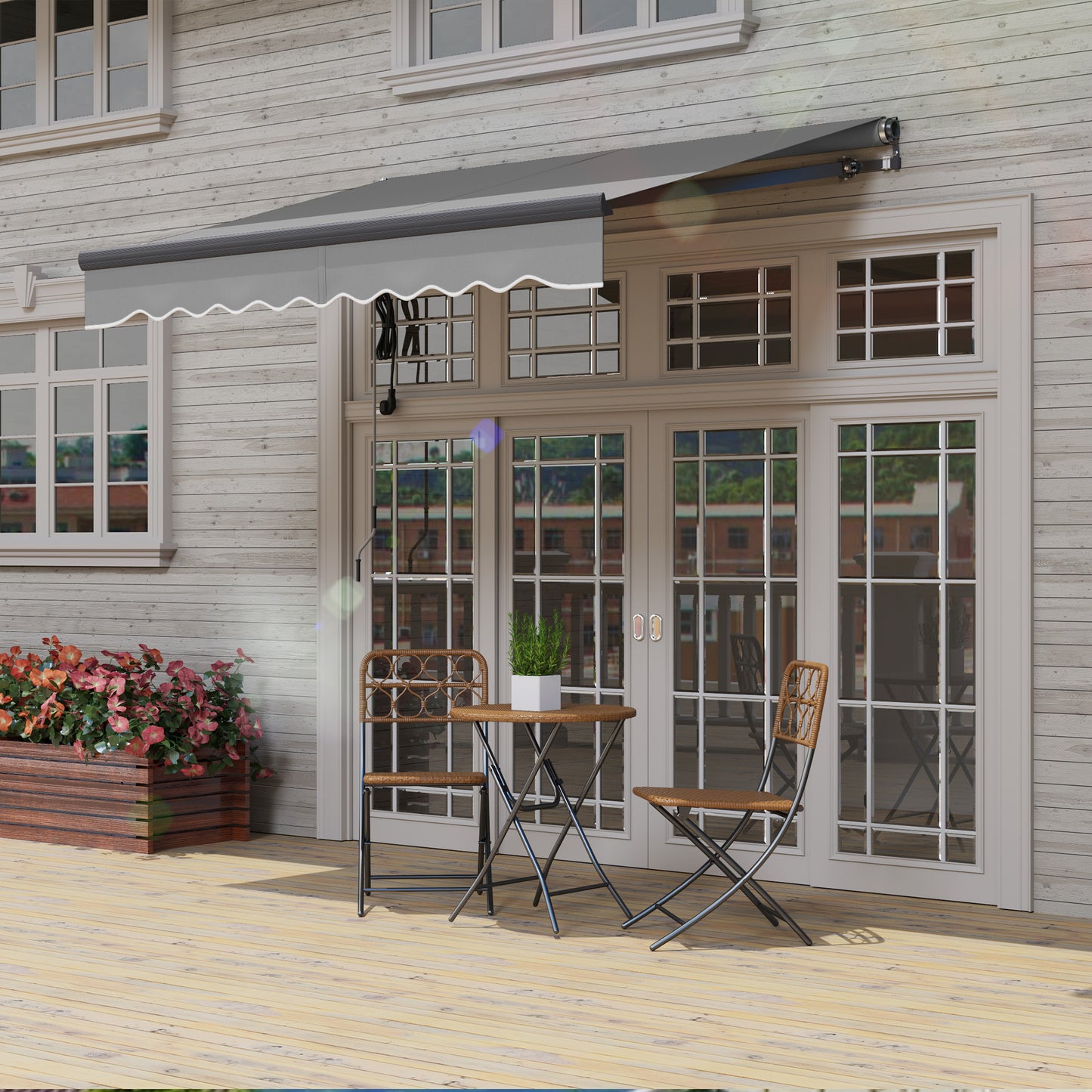 Outsunny 2.5m By 2m Electric Retractable Awning With Remote Control Aluminum Frame UV30 Sun Shade Canopy Dark Grey