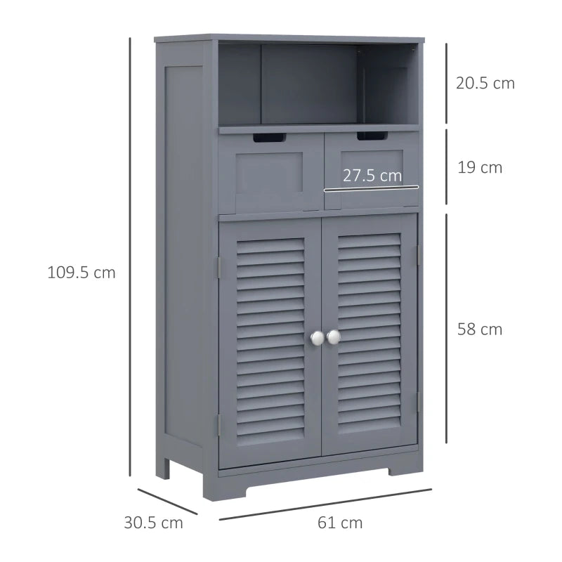 Kleankin Three-Part Bathroom Storage Unit - Grey, Includes Shelf, Drawers & Cupboard: Optimize Your Bathroom Organization - ALL4U RETAILER LTD