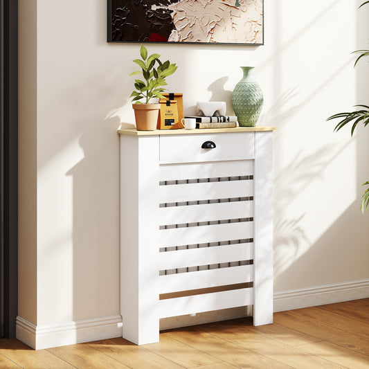 HOMCOM Radiator Cover With Drawer 95.5H x 78W cm White Slatted MDF and Particle Board
