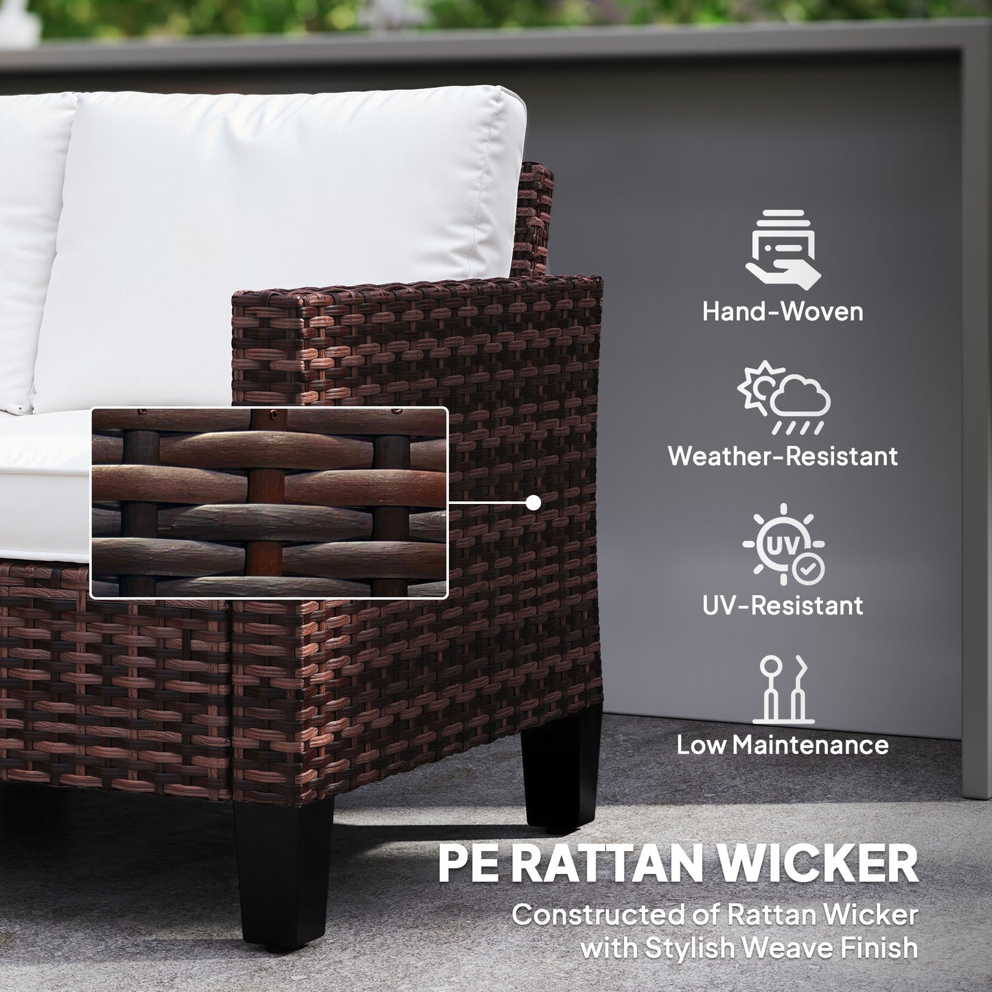 Outsunny Two Seater Rattan Outdoor Sofa Brown With Cushions And Adjustable Feet