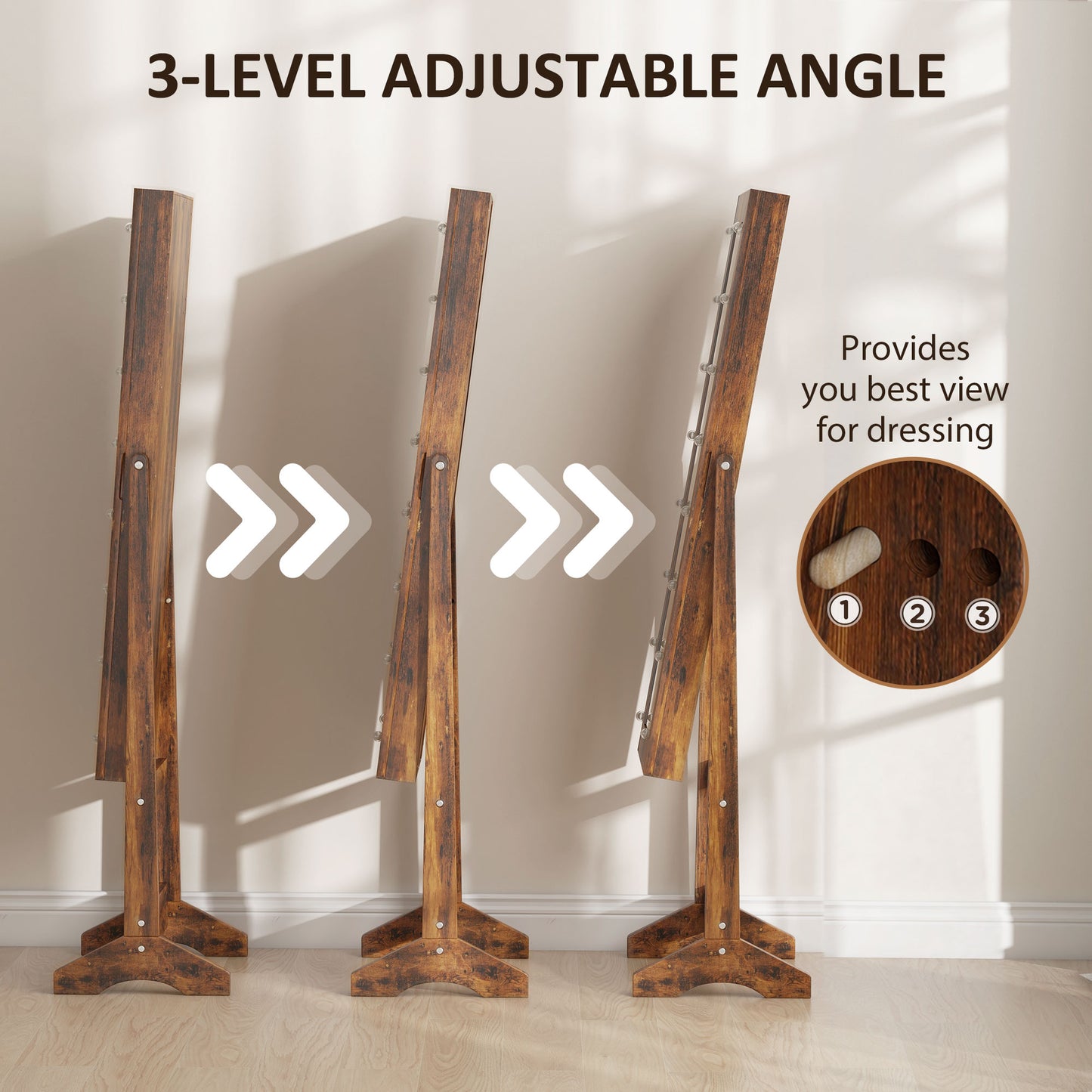 HOMCOM Freestanding Mirrored Jewellery Storage Cabinet Wood Effect With Longline Mirror And 16 LED Lights