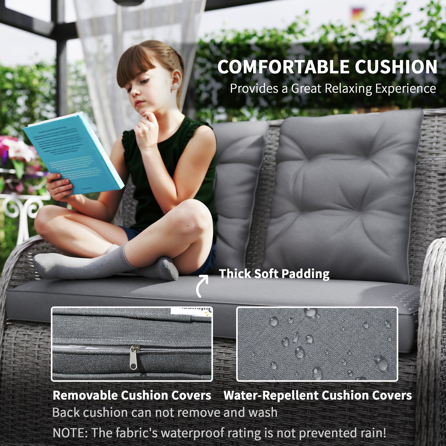 Outsunny 4 Seater PE Rattan Garden Sofa Set With High Back Cushioned Chairs And Tempered Glass Coffee Table Light Grey