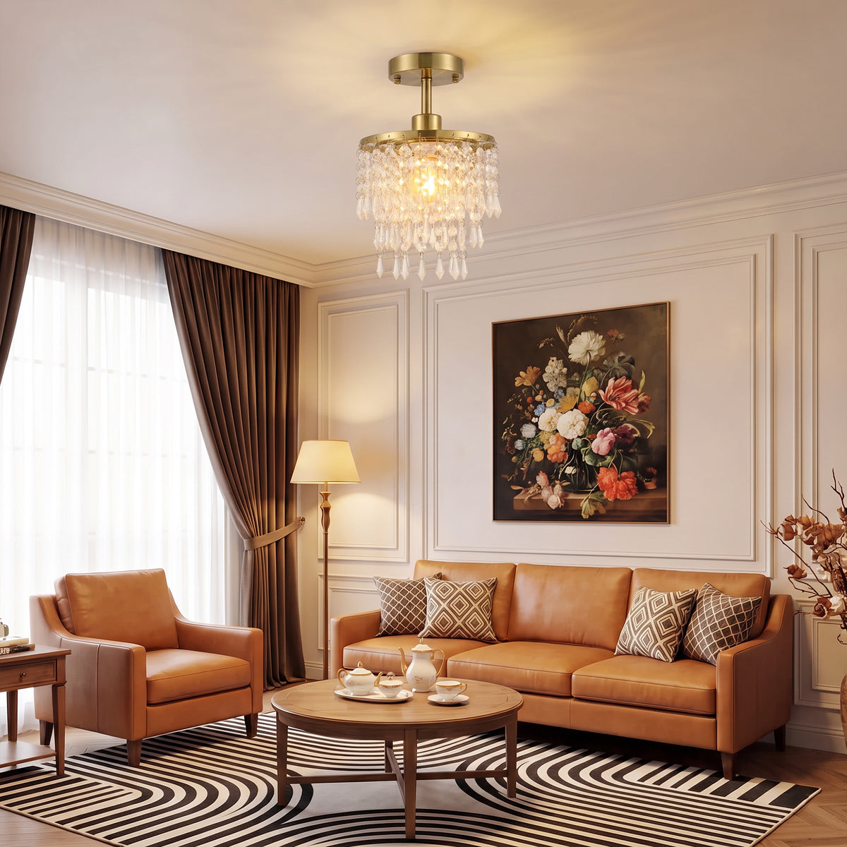 HOMCOM Crystal Ceiling Light With 57 Crystal Strands For Small Rooms