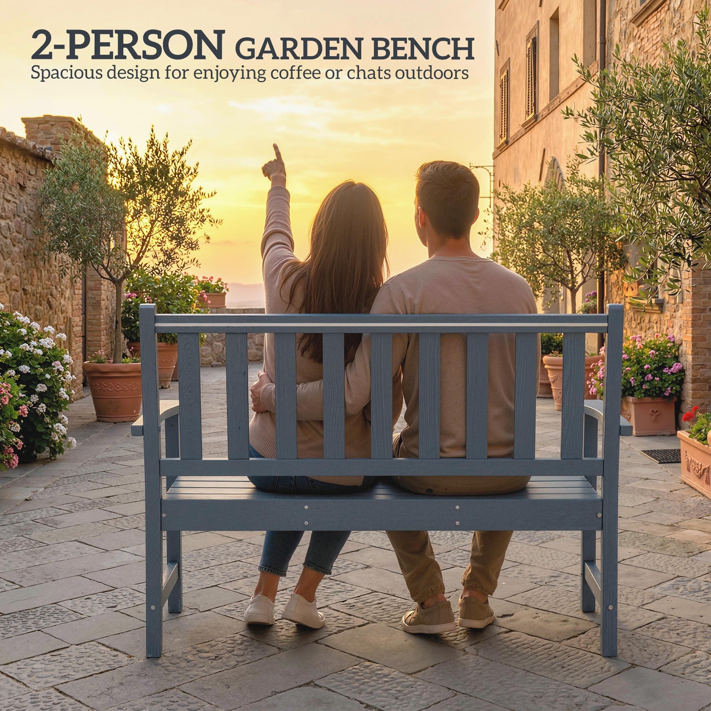 Outsunny 2 Seater HDPE Plastic Garden Bench With Armrests And Backrest Weatherproof Outdoor Furniture For Balcony