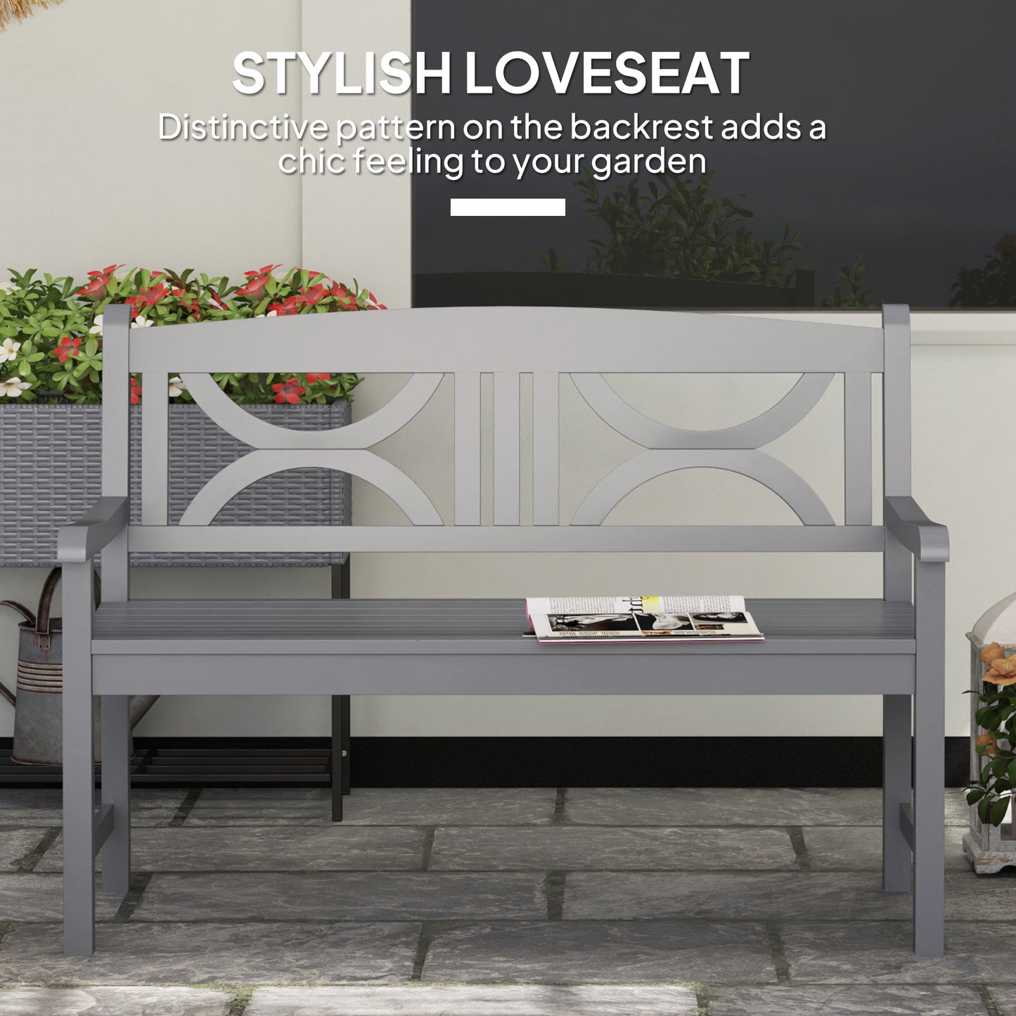 Outsunny 2 Seater Wooden Garden Bench Outdoor Patio Loveseat For Porch Grey Weather Resistant Poplar Wood