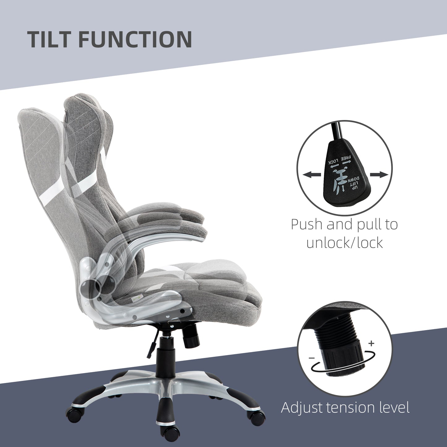 Vinsetto Grey Adjustable Height Office Chair with Tension Control and Linen-Look Upholstery - ALL4U RETAILER LTD