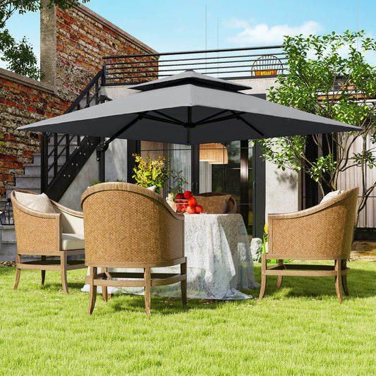 Outsunny Cantilever Parasol 3x3m Aluminum Frame Crank Tilt 360 Degree Rotation Double Top Garden Umbrella With Cover