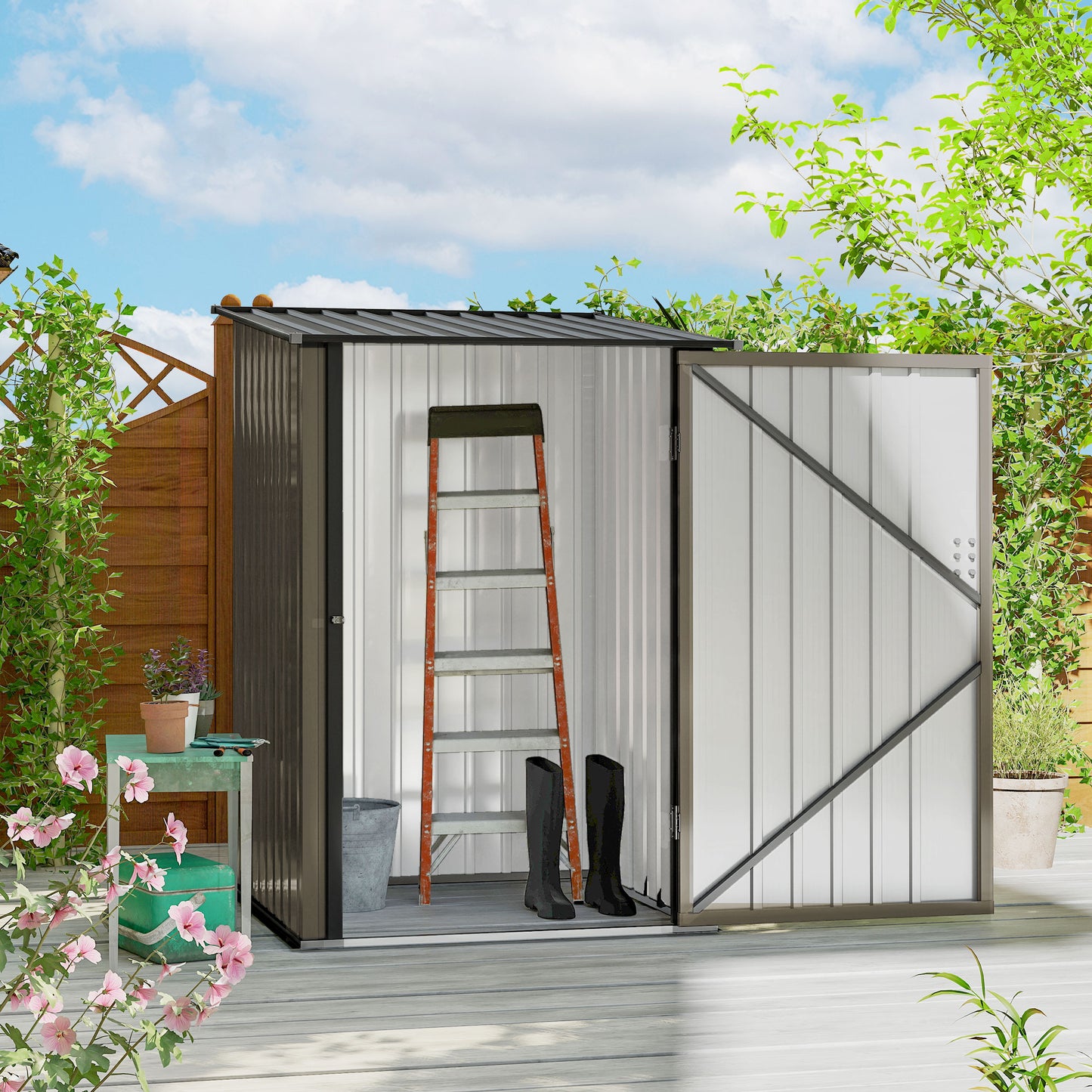 Outsunny 3.3 x 3.4 Ft Lean To Steel Garden Shed With Locking Door Brown Grey Galvanised Steel Construction