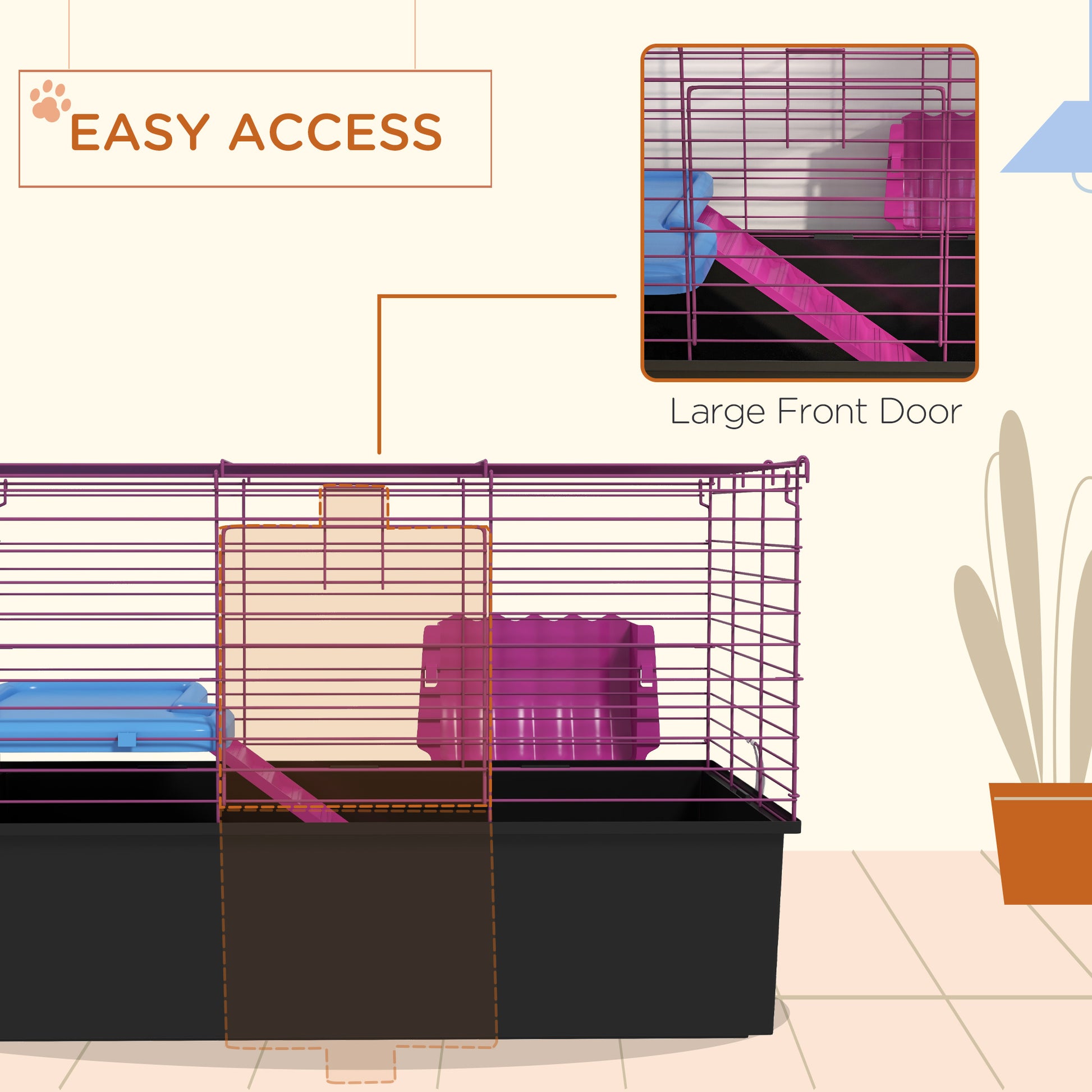 PawHut Compact Small Animal Habitat with Ramp and Platform for Chinchillas, Rabbits, and Guinea Pigs - 71 x 46 x 47 cm - ALL4U RETAILER LTD