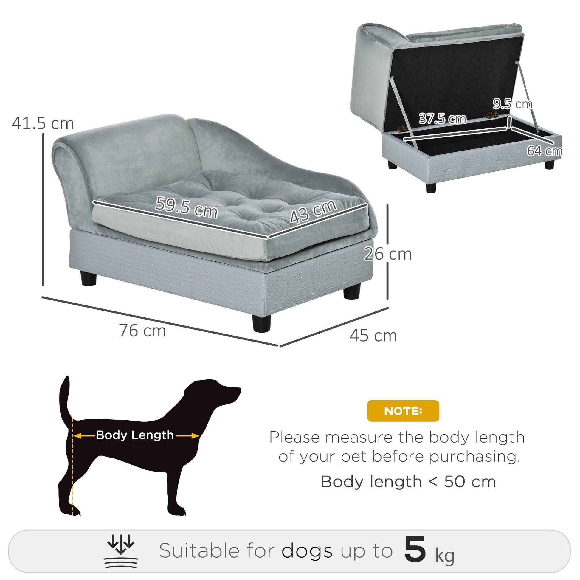 PawHut Light Blue Pet Sofa with Storage, Small Dog Cat Chair - ALL4U RETAILER LTD