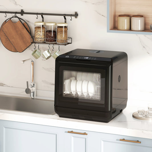HOMCOM 6L Five Mode Countertop Dishwasher Black 4 Place Settings Normal Rapid Energy Saving Intensive Fruit Wash