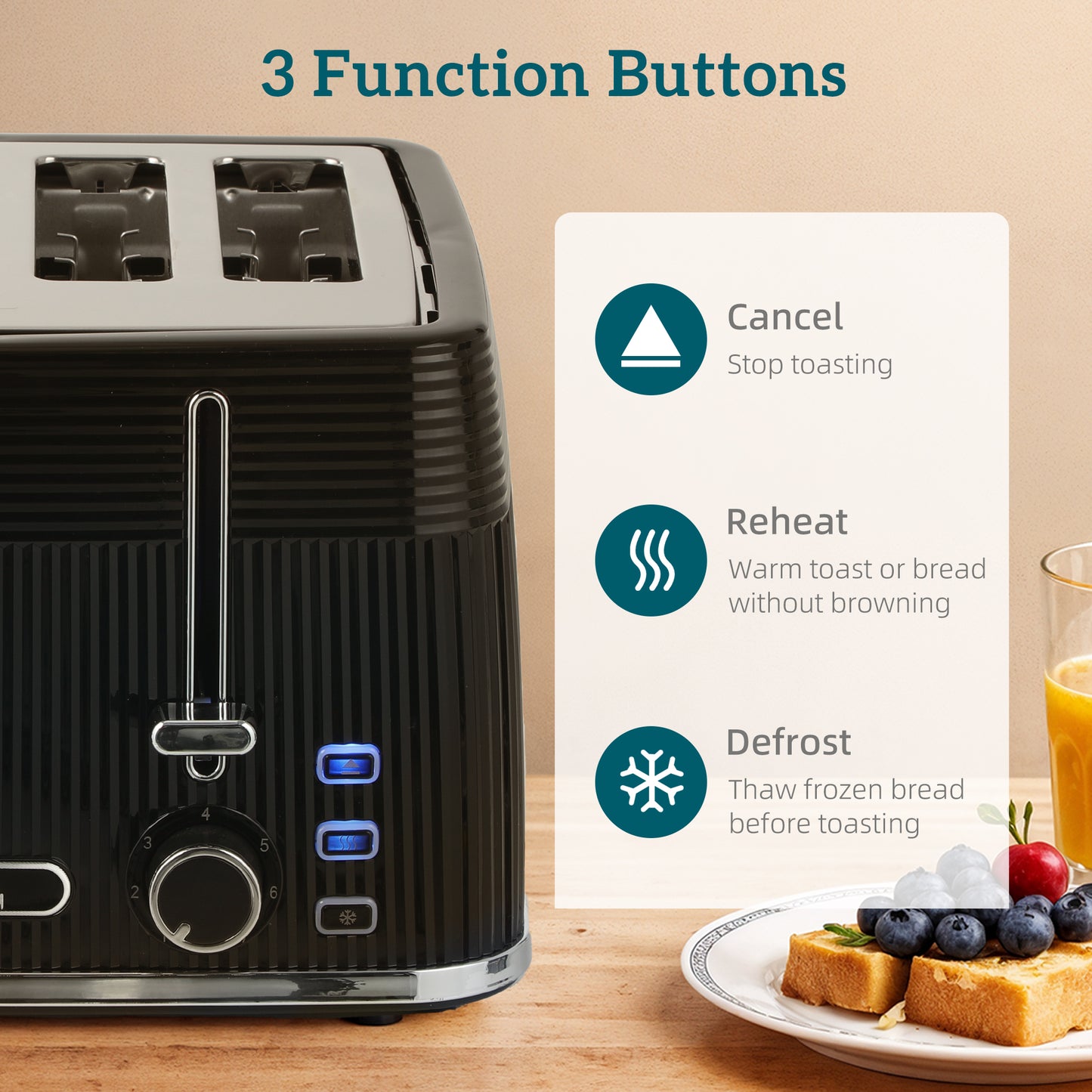HOMCOM 4 Slice Toaster With 7 Browning Levels Dual Controls Removable Crumb Tray Black