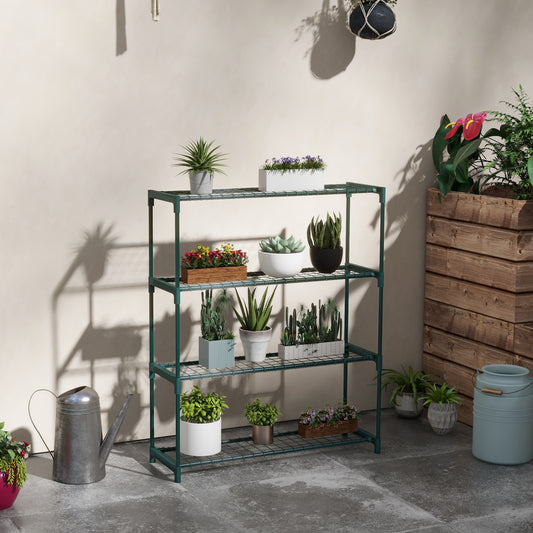 Outsunny Black Steel Four-Tier Plant Display Shelf