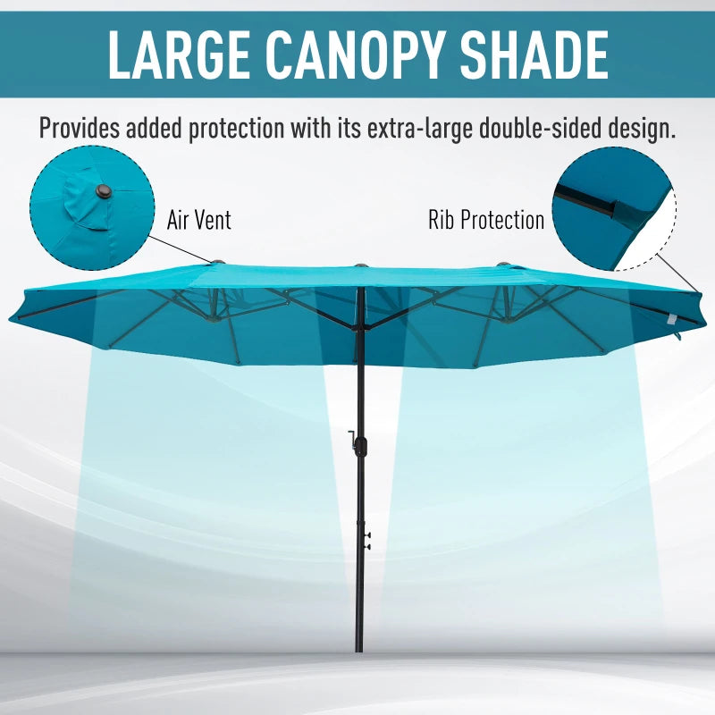 Outsunny 4.6m Double-Sided Patio Parasol Sun Umbrella-Blue - UV Protection, Extra Large Outdoor Canopy for Events and Gatherings - ALL4U RETAILER LTD