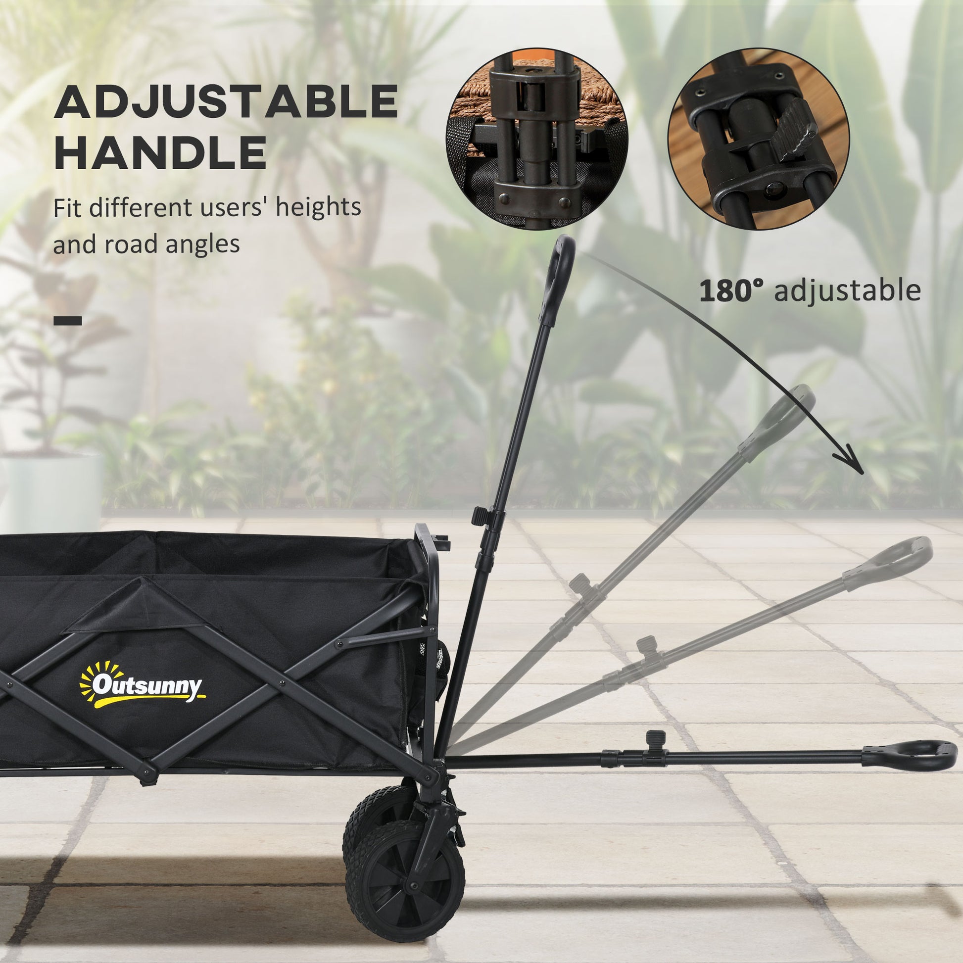 Outsunny Versatile Folding Utility Cart with Telescopic Handle - Heavy-Duty Pull Along Trolley in Black - ALL4U RETAILER LTD