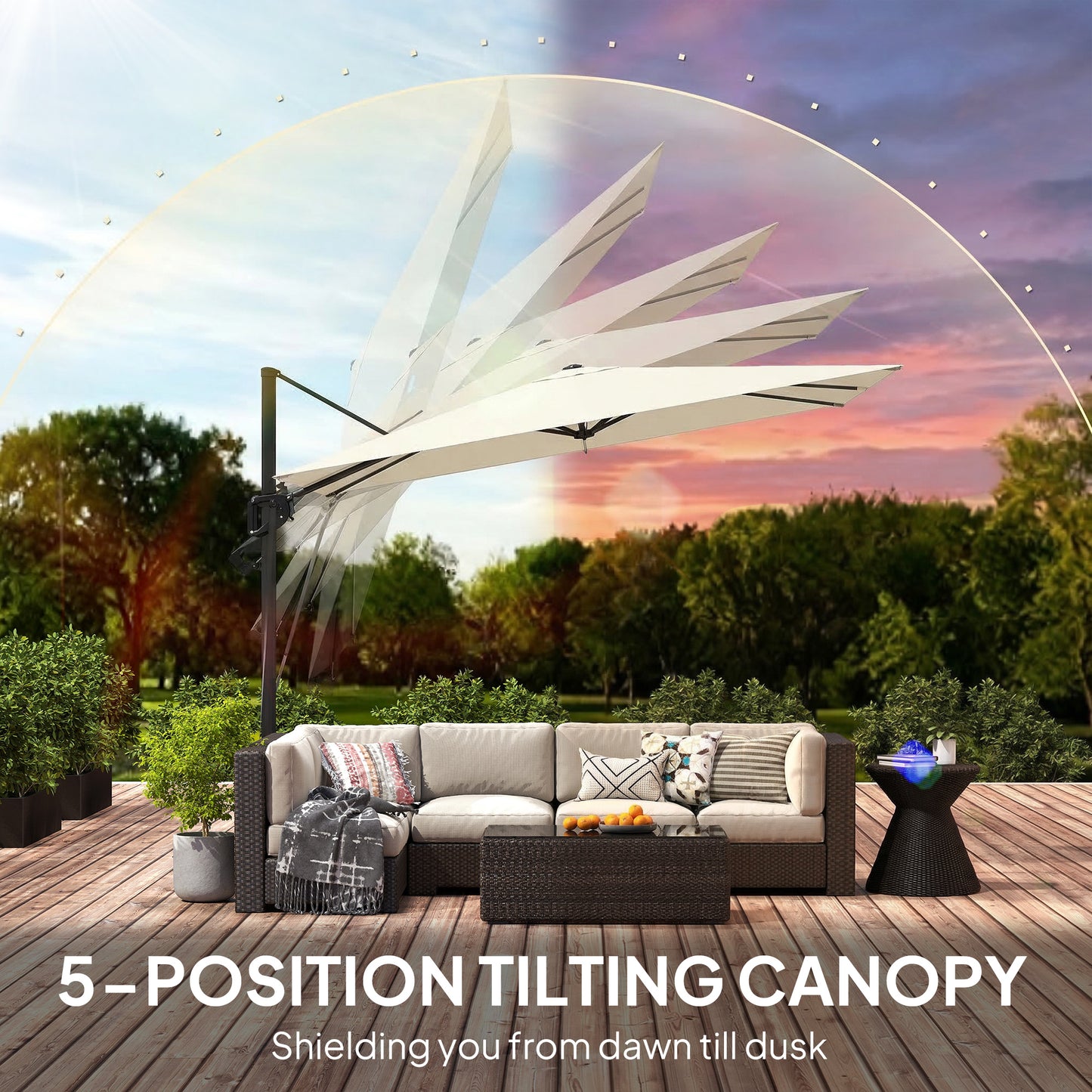 Outsunny 3 x 3 m Garden Cantilever Parasol With Light Cover UPF50 Plus Wind Protection 360 Rotation Cream White