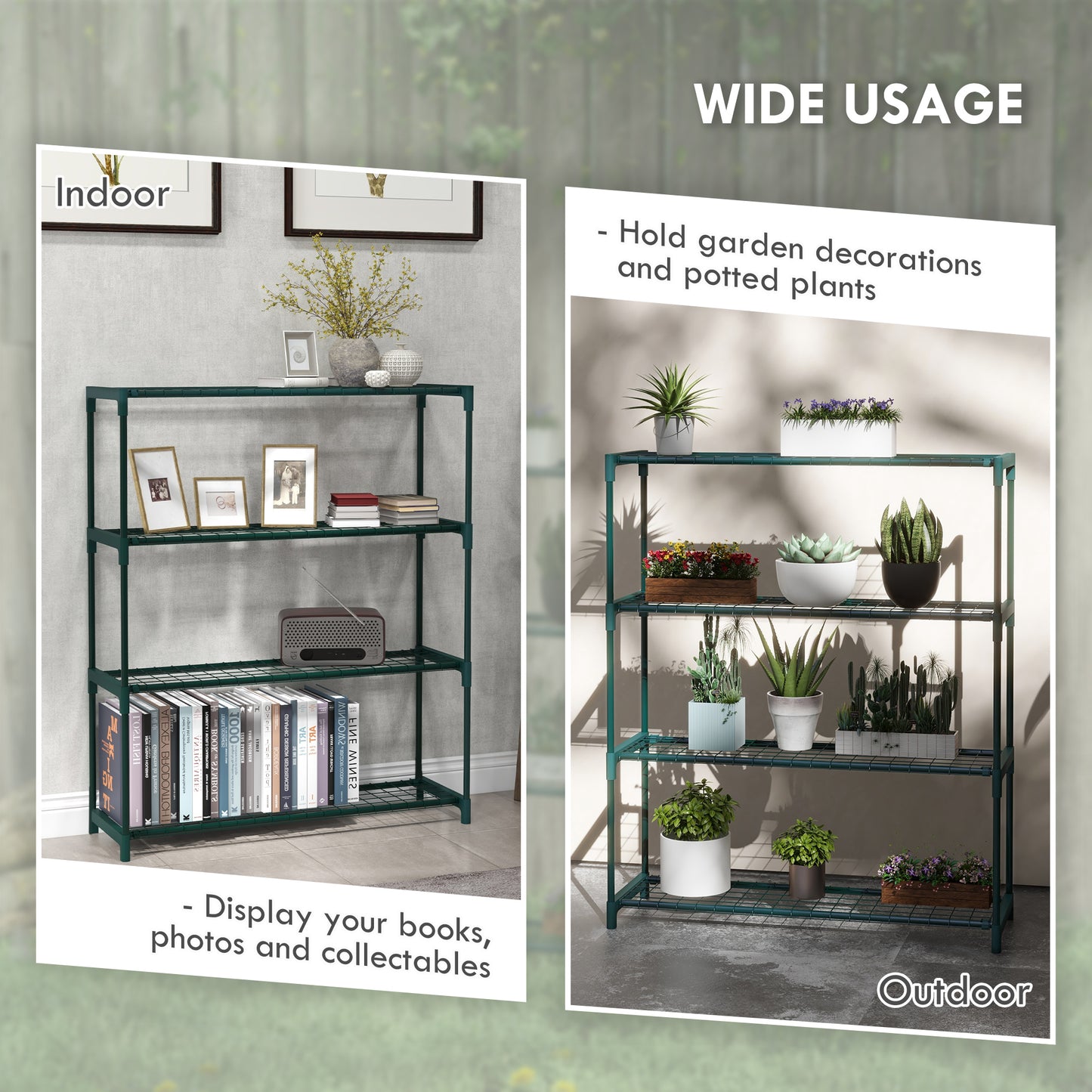 Outsunny Modern 4 Tier Plant Stand With Steel Frame Outdoor Garden Balcony Display Rack For Potted Plants Dark Green