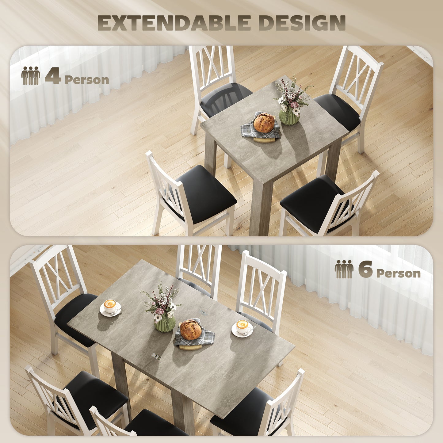 HOMCOM Extendable Folding Dining Table for 4 to 6 Guests, Rectangular Drop Leaf, 140 x 80 x 77.5 cm, Grey