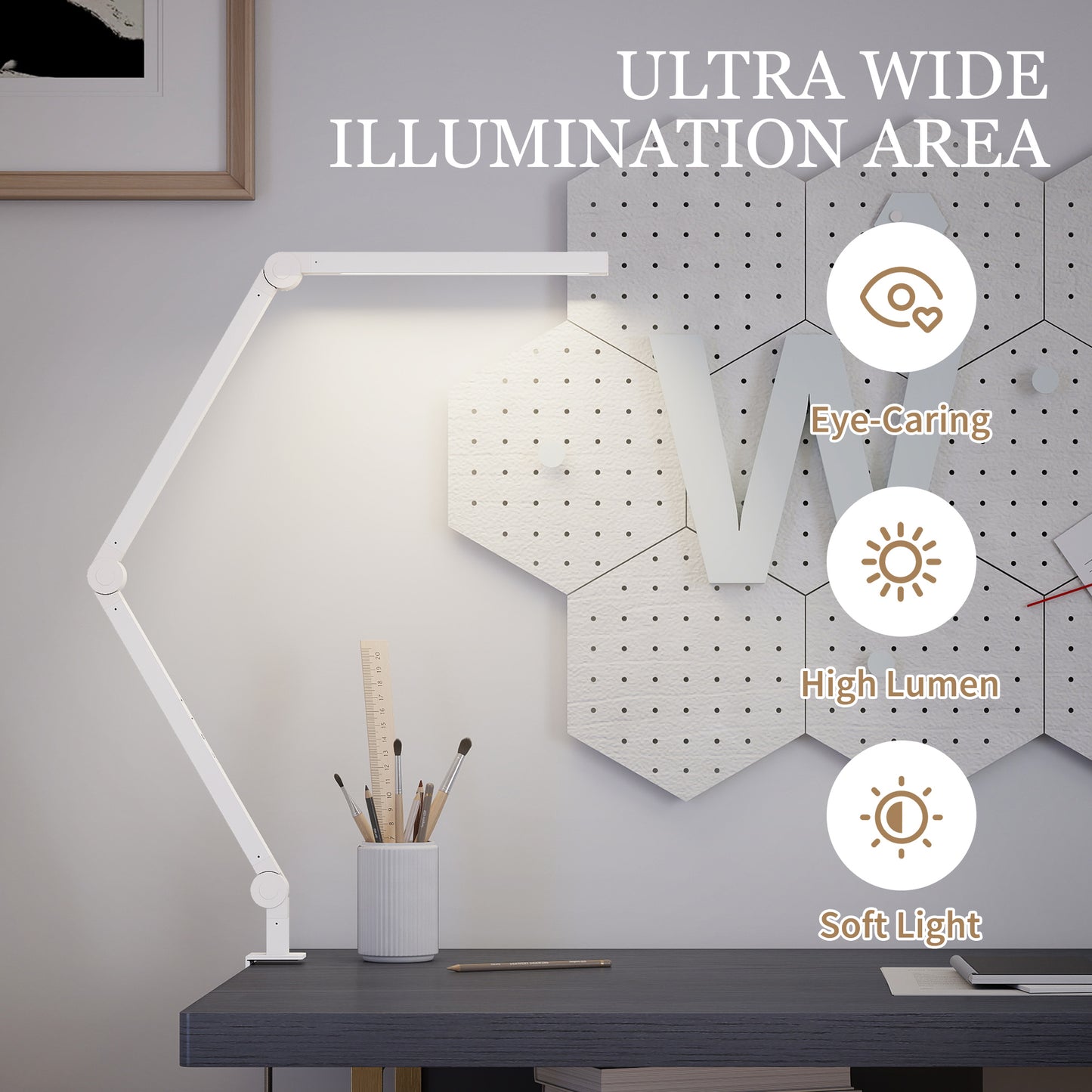 HOMCOM LED Desk Lamp With Clamp And Swing Arm Dimmable Eye Caring Table Lamp 2 Color Modes And 5 Brightness Levels