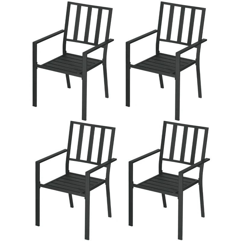 Outsunny 4 PCs Metal Slatted Design Patio Dining Chairs, Black Outdoor Furniture - ALL4U RETAILER LTD