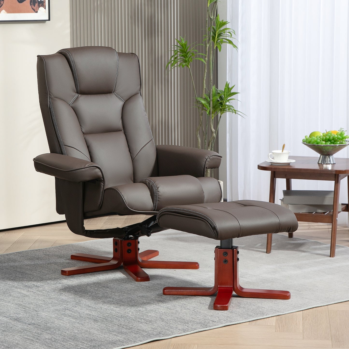 HOMCOM Brown Faux Leather Reclining Armchair and Ottoman Set - ALL4U RETAILER LTD