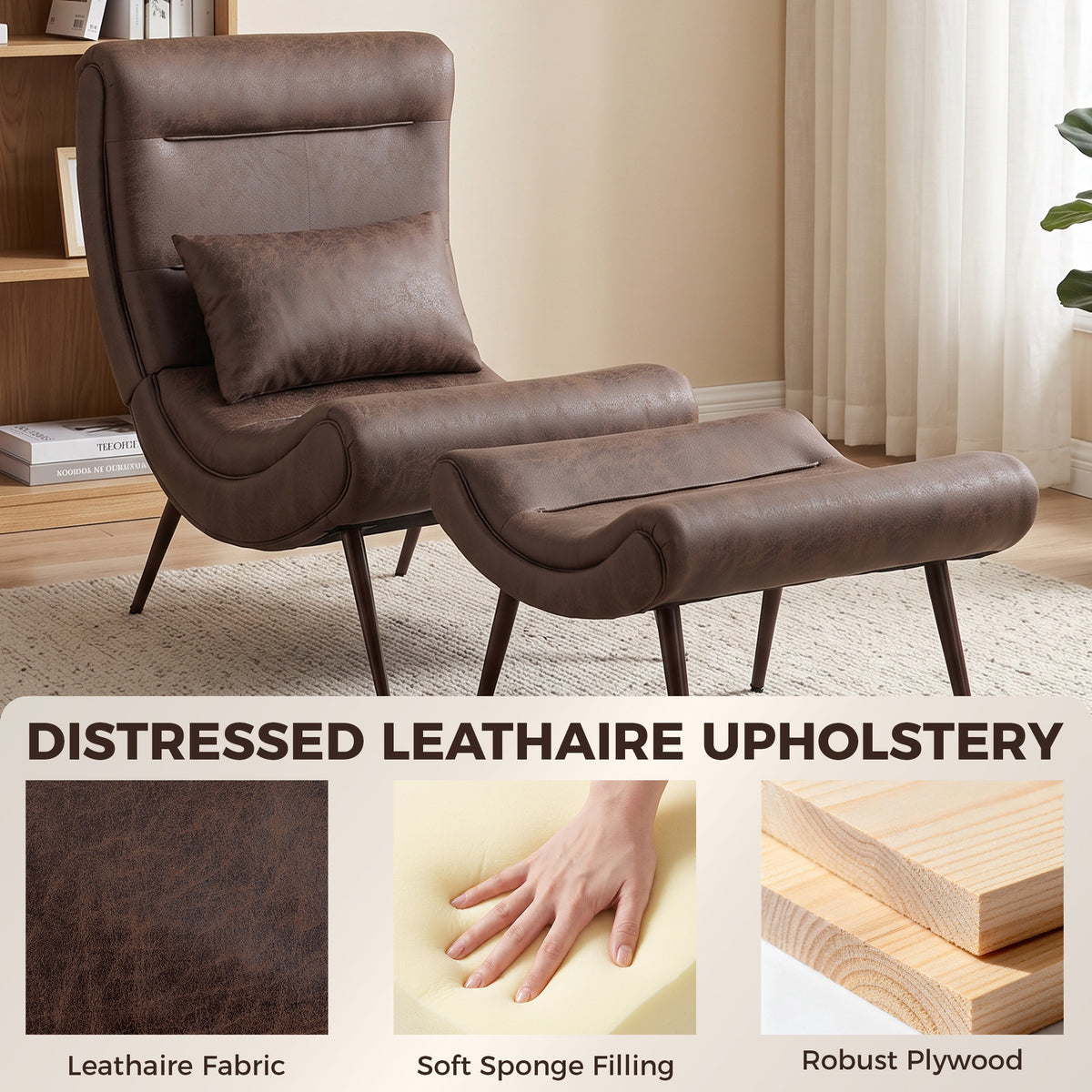 HOMCOM Upholstered Lounge Chair With Footstool And Lumbar Pillow