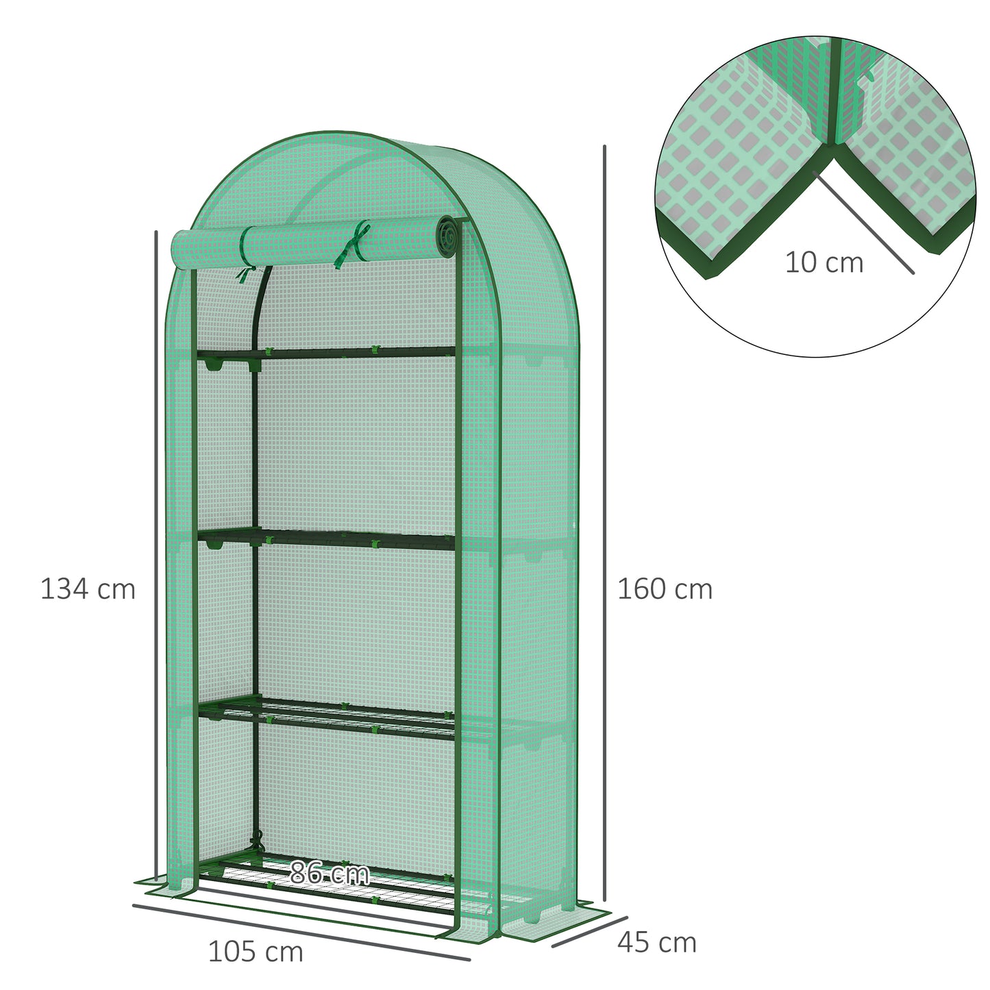 Outsunny Four Shelf Mini Greenhouse in Green with UV Protective Cover and Roll Up Door for Easy Access