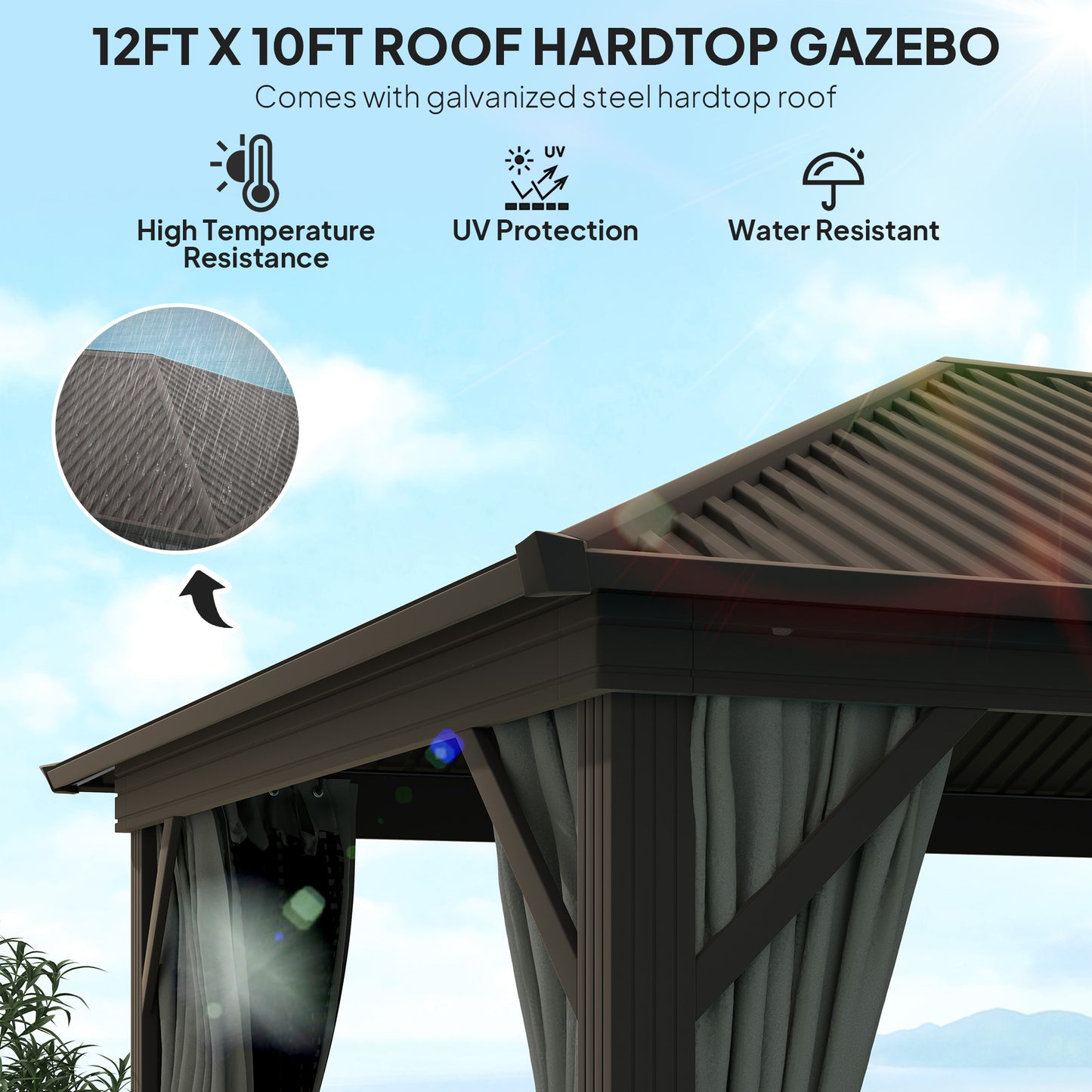 Outsunny 3.6 X 3 M Aluminium Hardtop Gazebo With Accessories In Dark Grey With Four Curtains And Inner Mesh Curtains