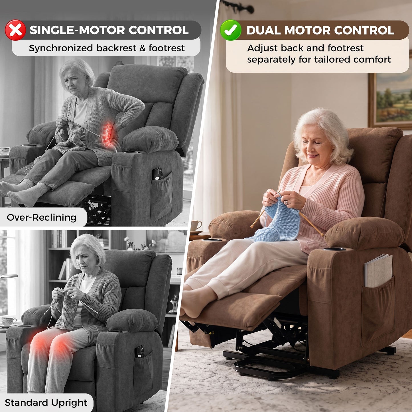 HOMCOM Dual Motor Electric Lift Recliner Chair With Massage And Heat Brown