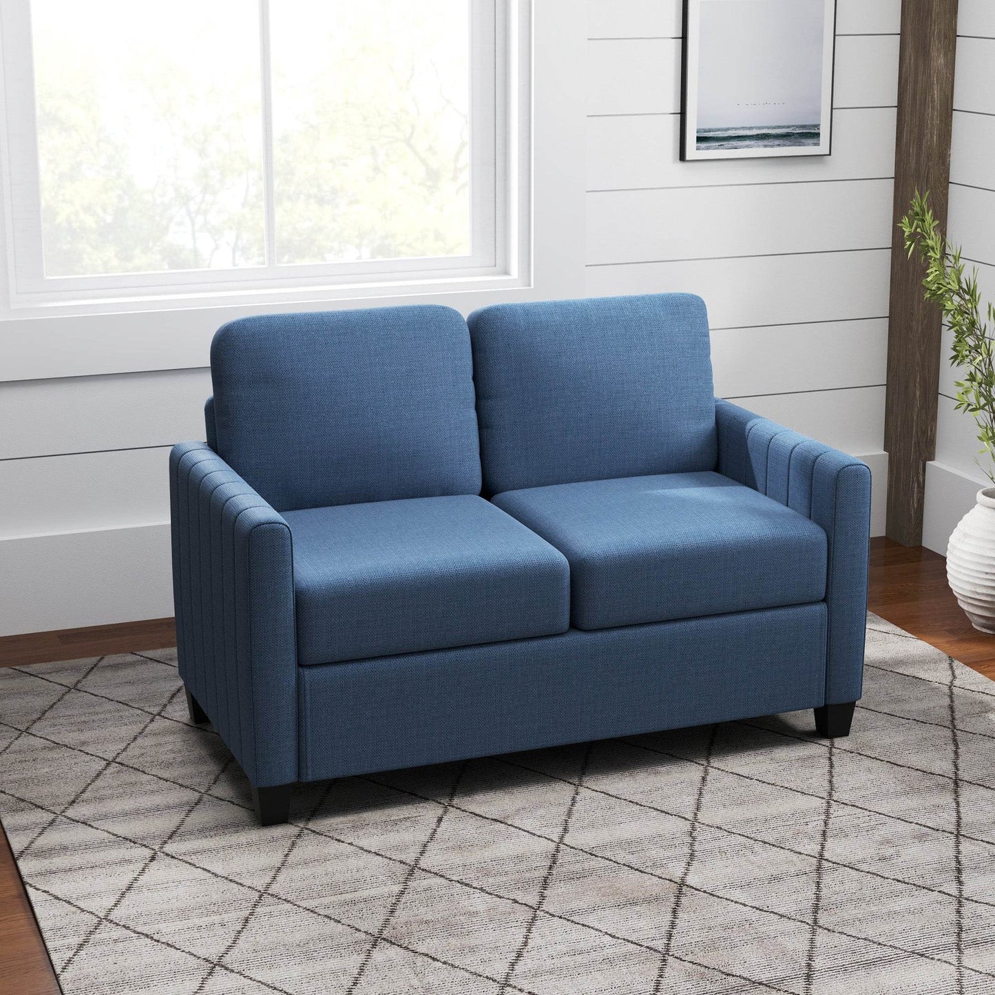HOMCOM Contemporary Blue Linen-Look Compact Two-Seater Sofa - ALL4U RETAILER LTD