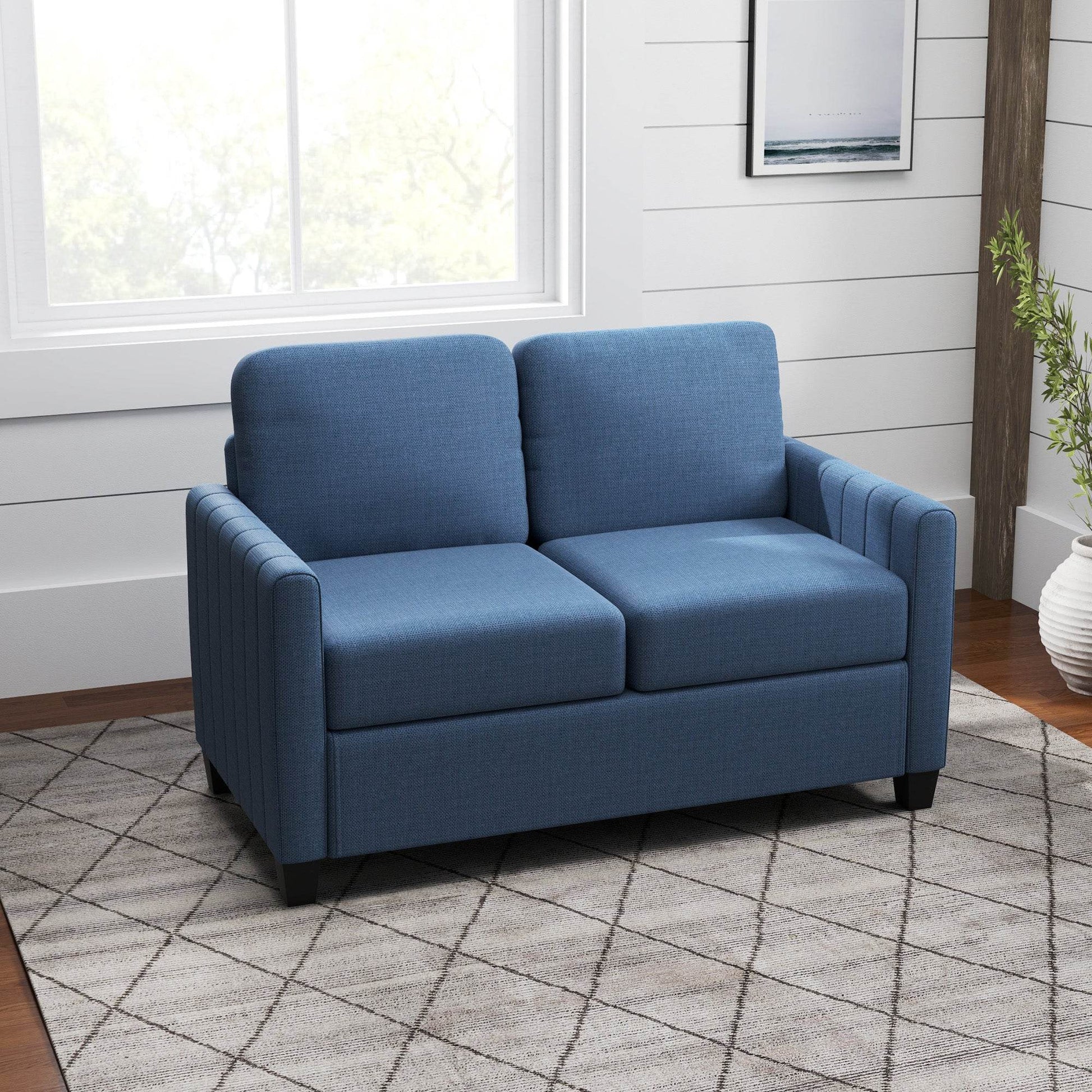 HOMCOM Contemporary Blue Linen-Look Compact Two-Seater Sofa - ALL4U RETAILER LTD