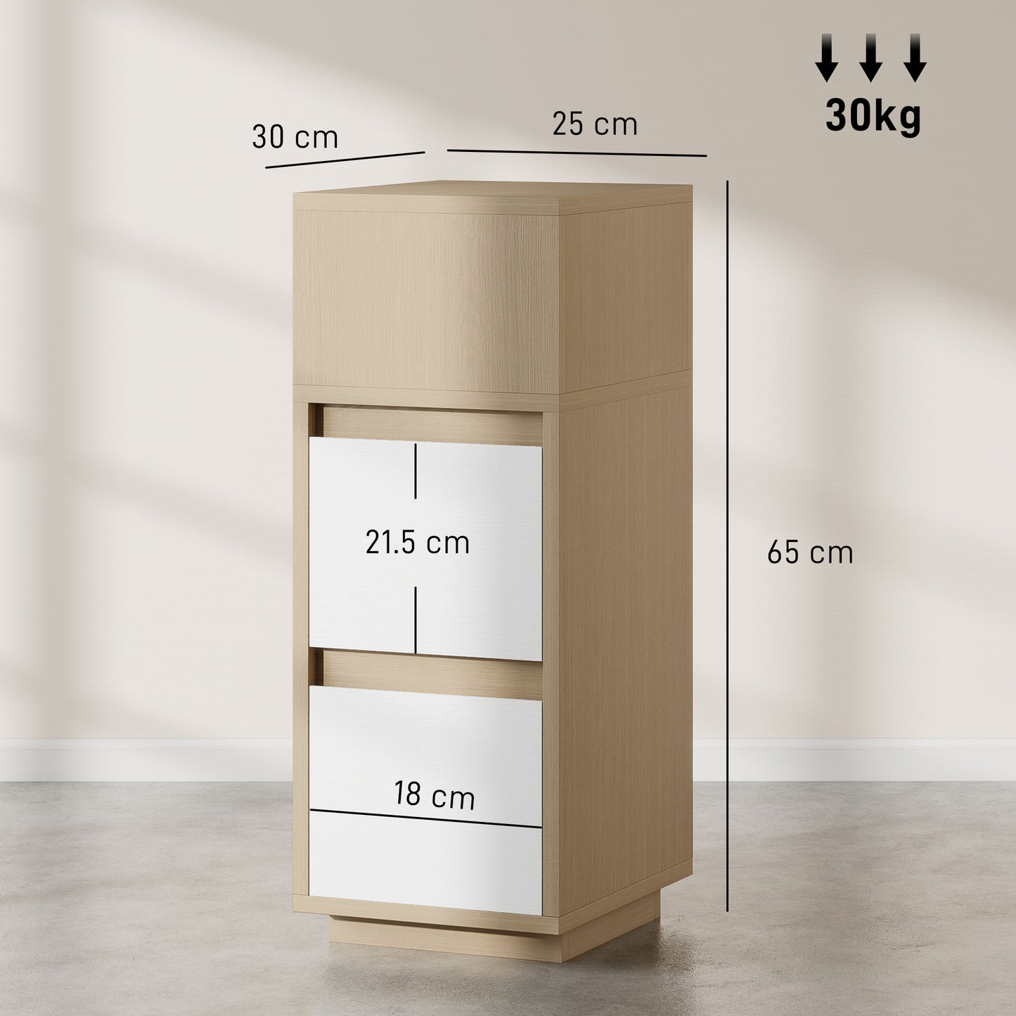 HOMCOM Slim Bedside Table Narrow Cabinet With Open Shelf And Two Drawers Natural Wood Finish For Bedroom And Living Room