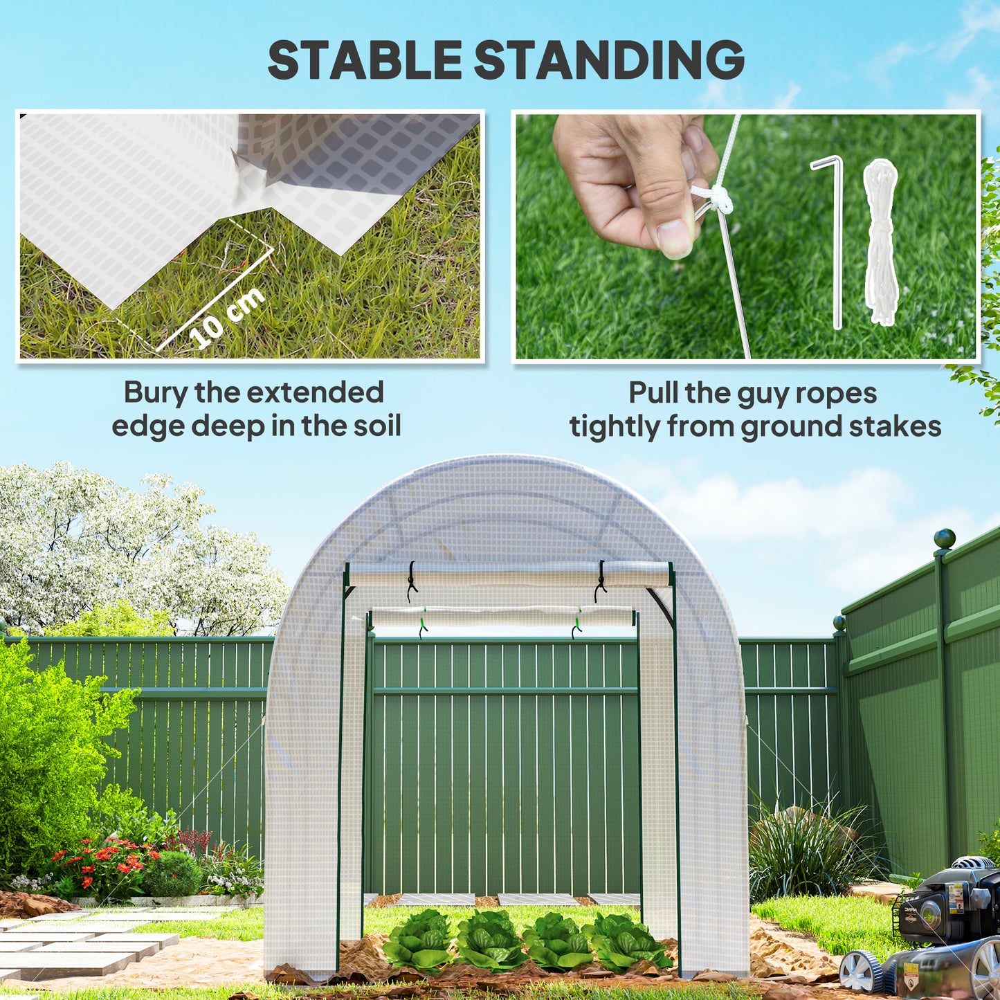 Outsunny 180 x 180cm Walk In Polytunnel Greenhouse White With Zipped Door And Mesh Windows