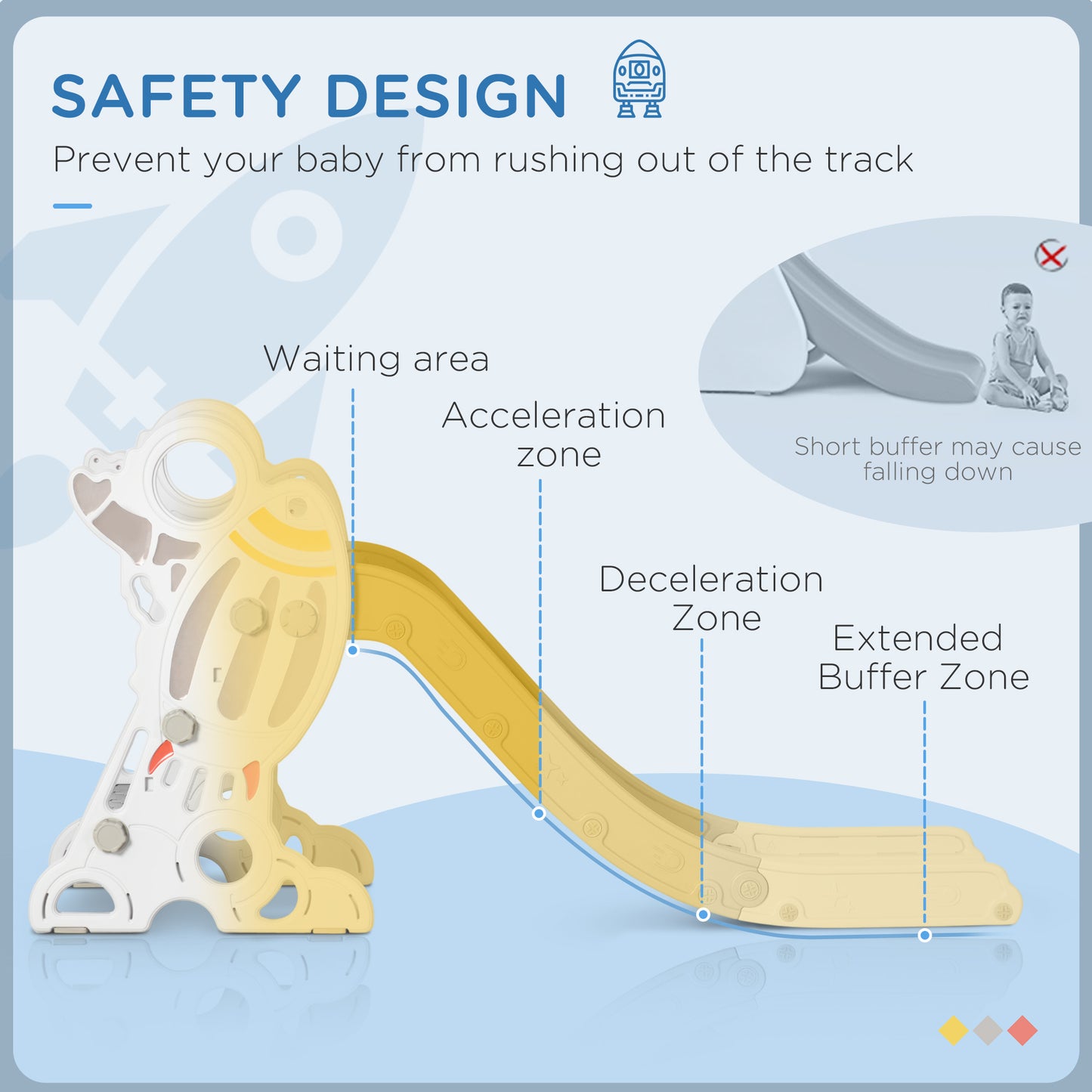 AIYAPLAY Rocket-Themed Indoor Slide for Toddlers, Freestanding Grey Slide for Ages 1.5-3 Years - ALL4U RETAILER LTD