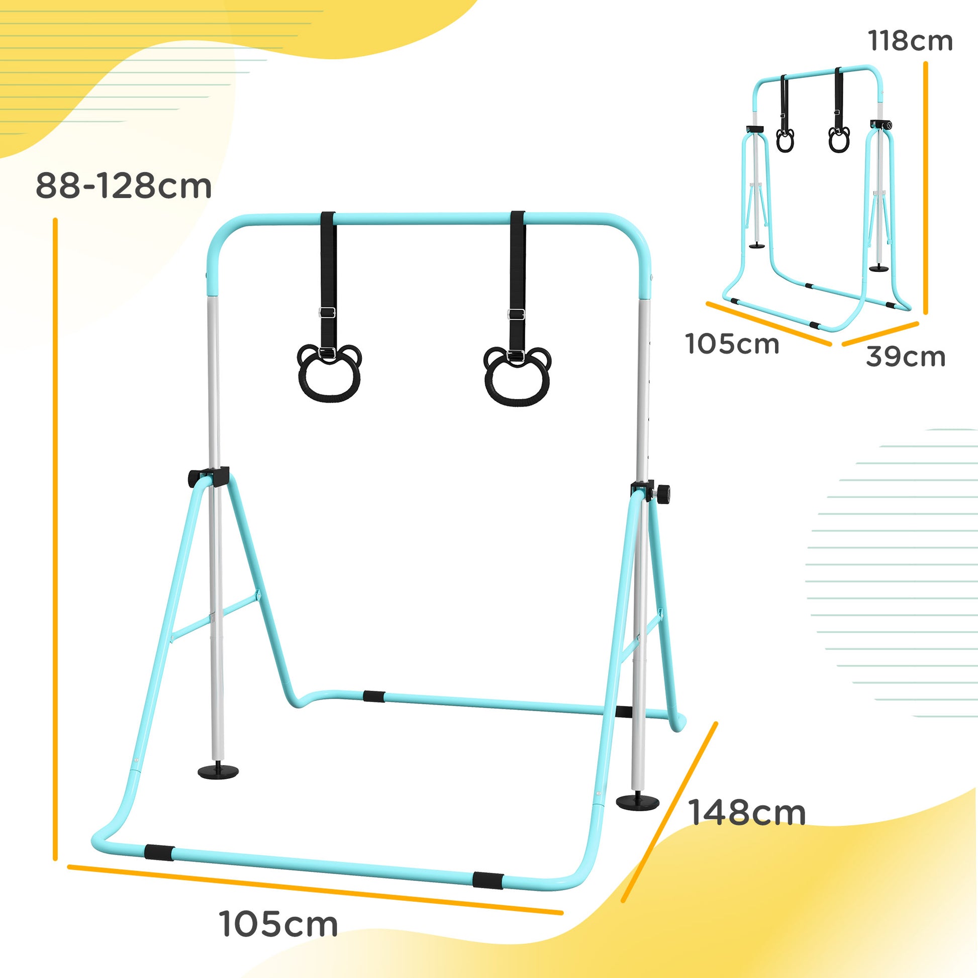 HOMCOM Adjustable Kids Gymnastics Bar with Non-Slip Safety Mats - Green, Foldable & Height Adjustable for Ages 3+ - ALL4U RETAILER LTD