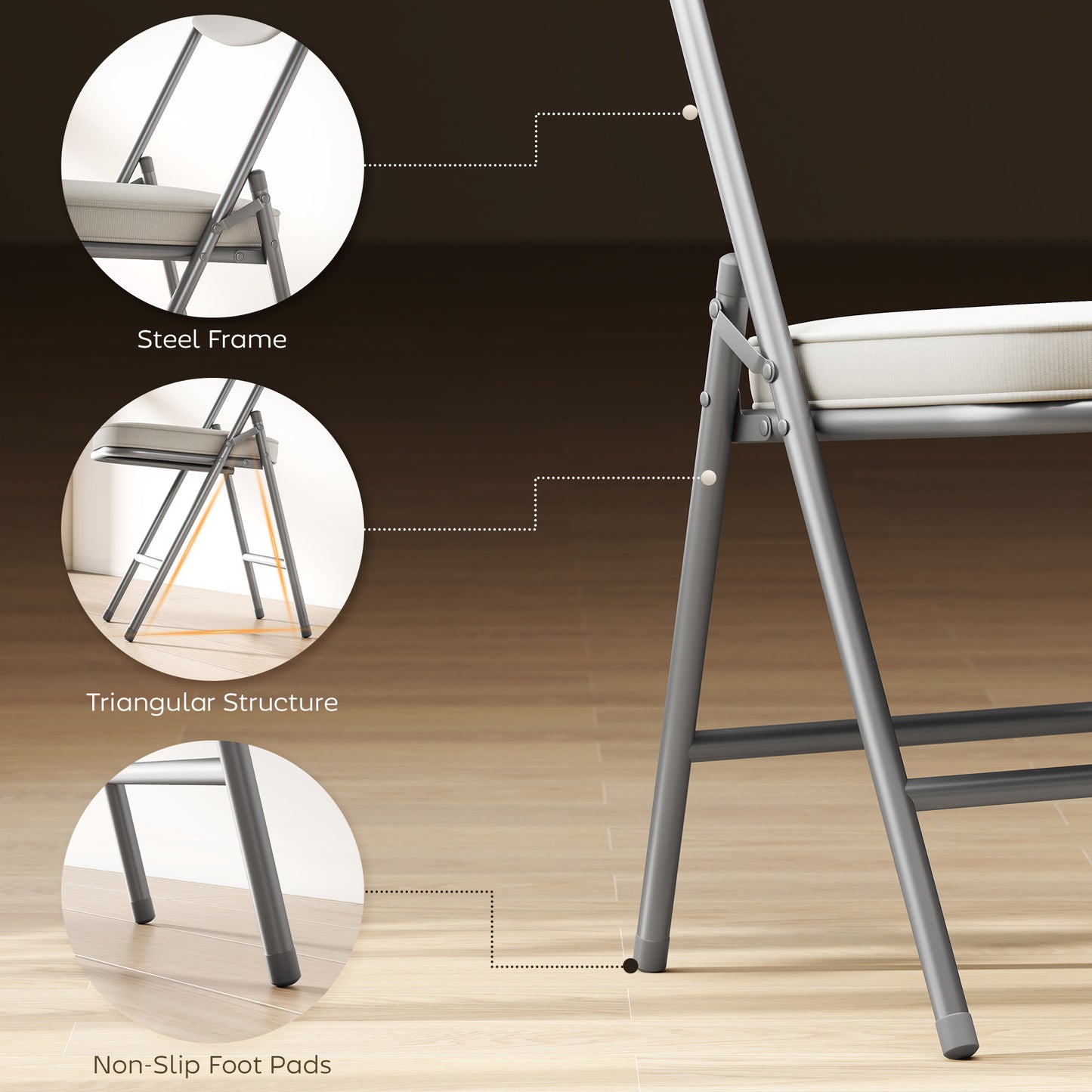 HOMCOM Set of Four Folding Corduroy Chairs Cream Steel Frame Padded Seat and Back for Easy Storage