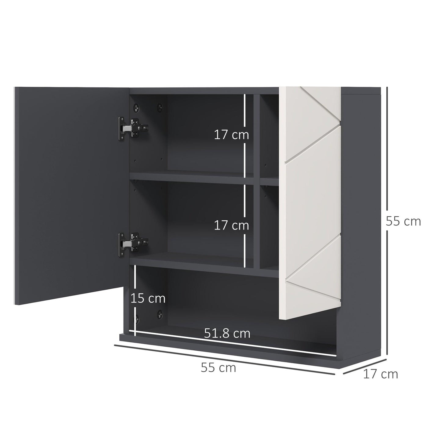 kleankin Wall Mounted Bathroom Storage Cupboard W/ Mirror and Shelf, Light Grey - ALL4U RETAILER LTD