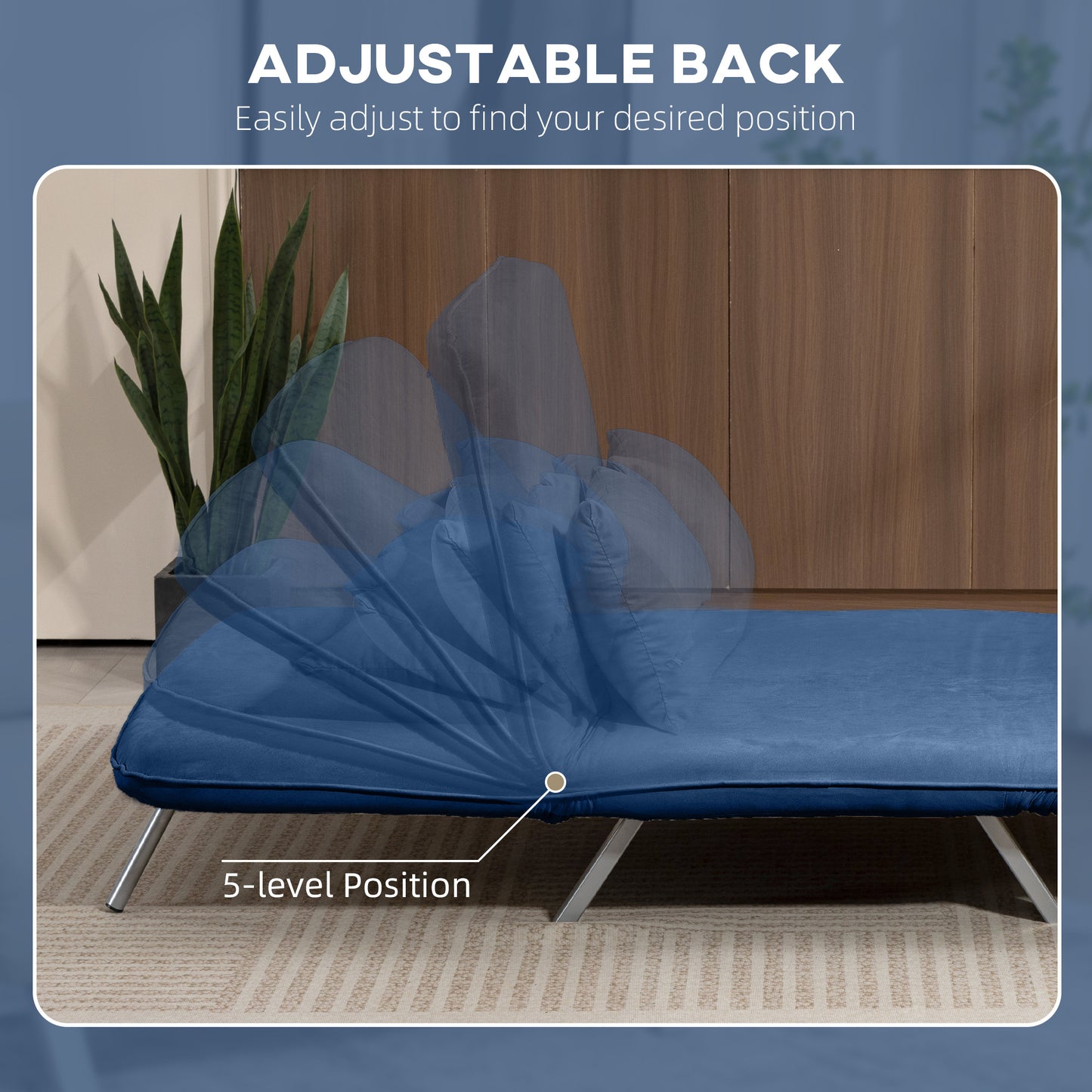 HOMCOM Two Seater Click Clack Sofa Bed Dark Blue With Adjustable Back And Plush Faux Suede Upholstery