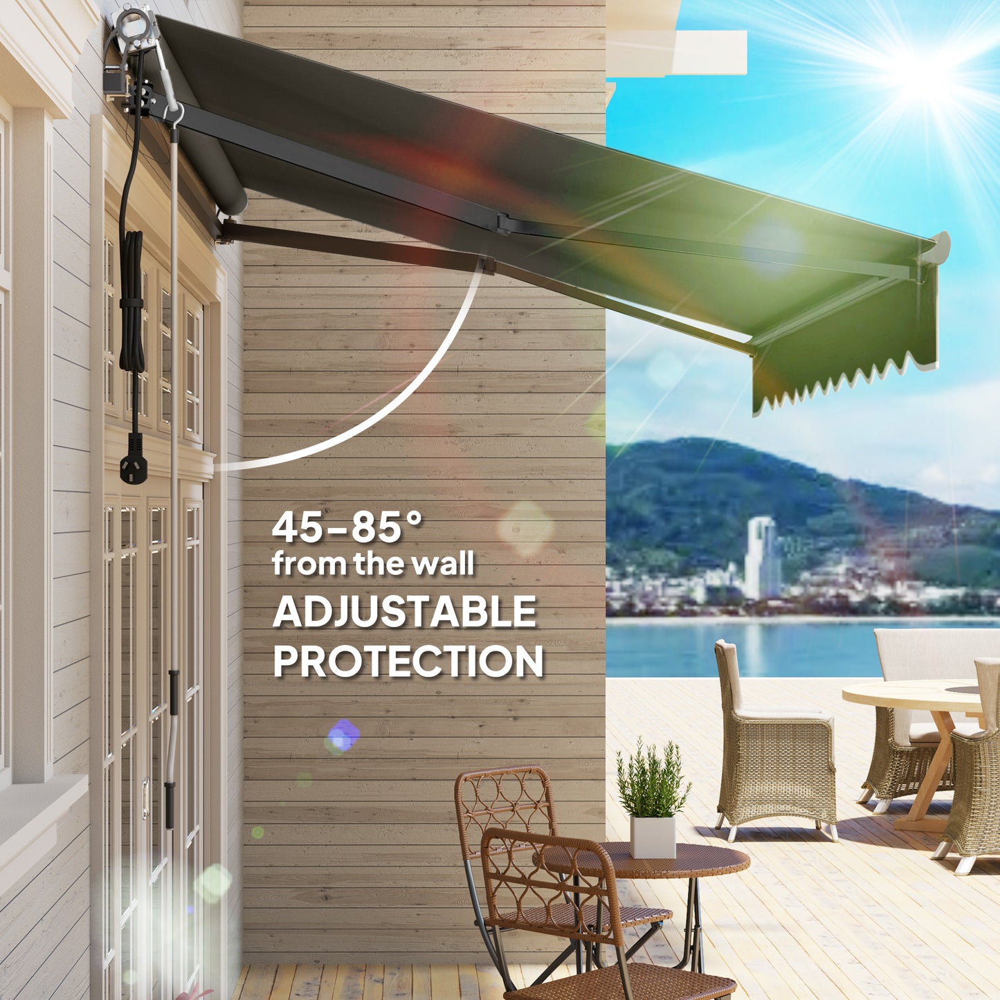 Outsunny 3 X 2.5m Electric Retractable Awning With Remote Control Aluminium Frame UV30 Sun Shade Canopy For Patio