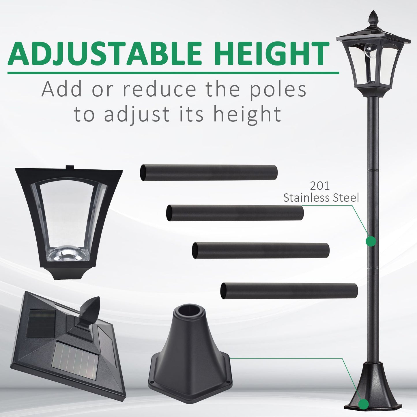 Outsunny Two Pack Garden Solar Post Lights With Sensor Dimmable LED Lantern Bollard Pathway Light 1.6M Tall Black
