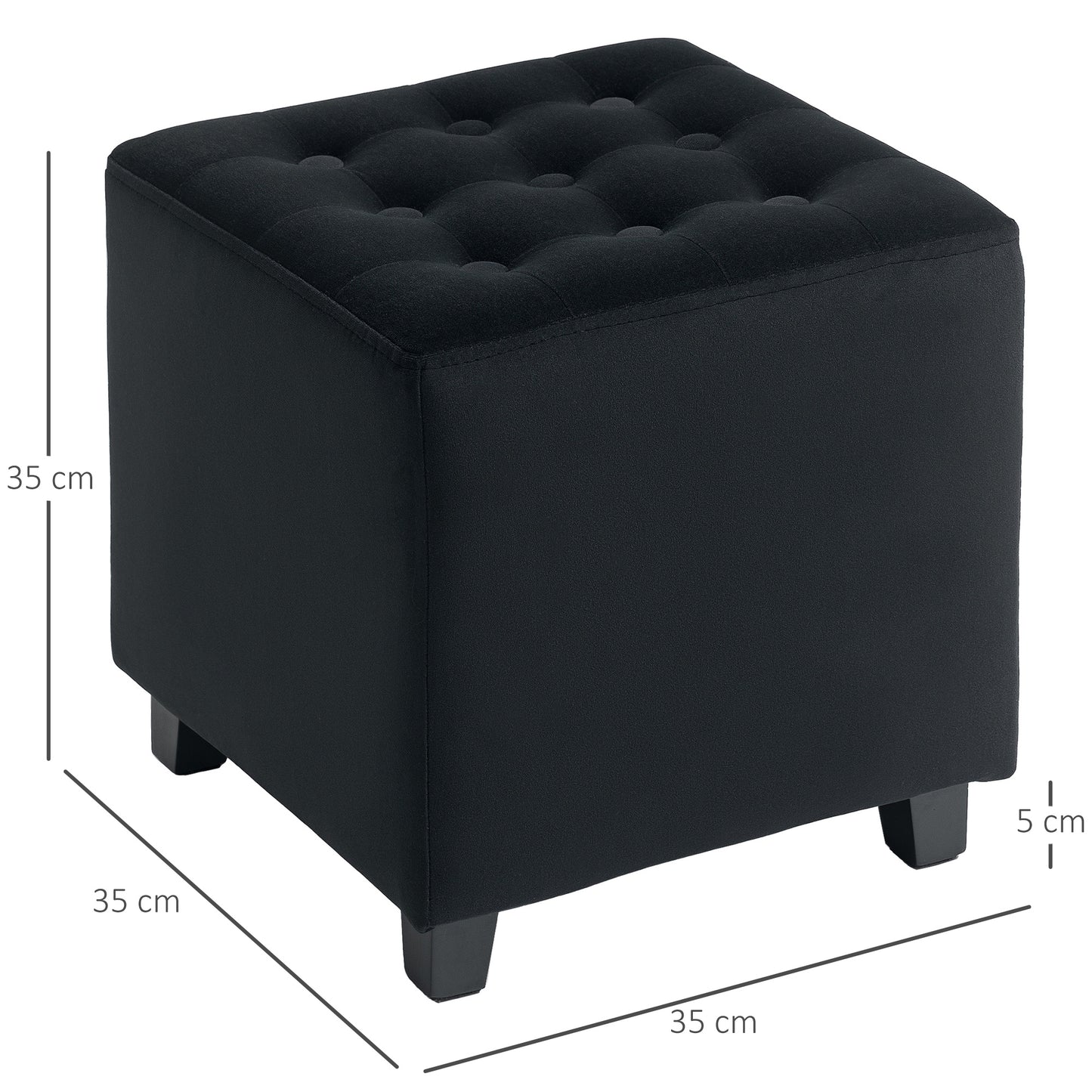 HOMCOM Velvet Feel Square Ottoman Grey Footstool Pouffe 35cm Square Compact Soft Velvet Finish