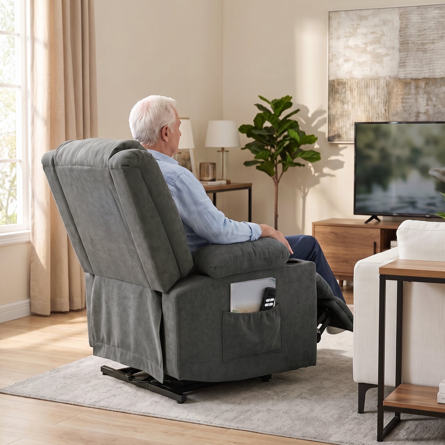 Homcom Dual Motor Electric Lift Recliner Chair With Massage And Heat Dark Grey