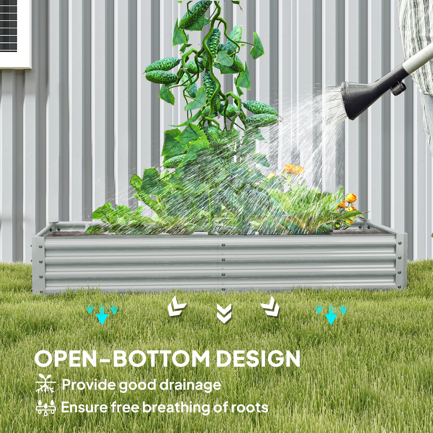 Outsunny 180 x 90cm Galvanised Steel Open Planter 459L Capacity 30cm Deep Weather Resistant Garden Planter